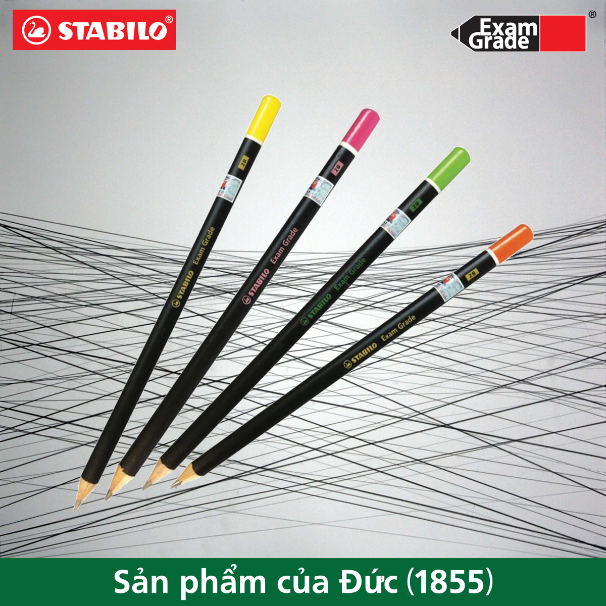 Bút chì gỗ STABILO Exam Grade 288T 2B thân tam giác, đuôi bút màu (PC288T-AT-2B)