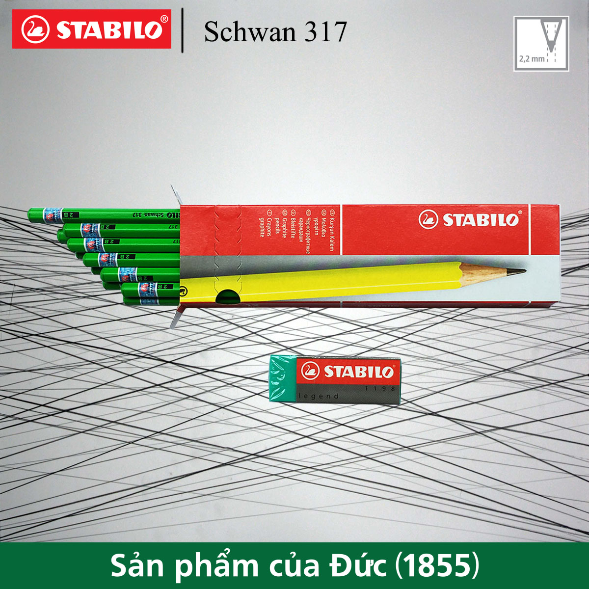 Hộp 12 bút chì gỗ STABILO Schwan 317 2B