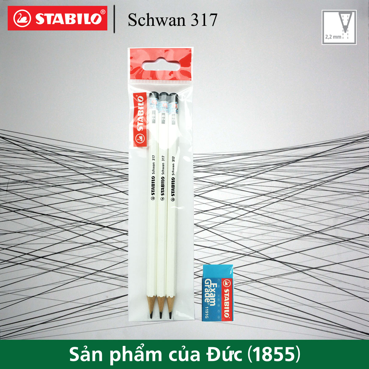Bộ 3 bút chì gỗ STABILO Schwan 317 2B
