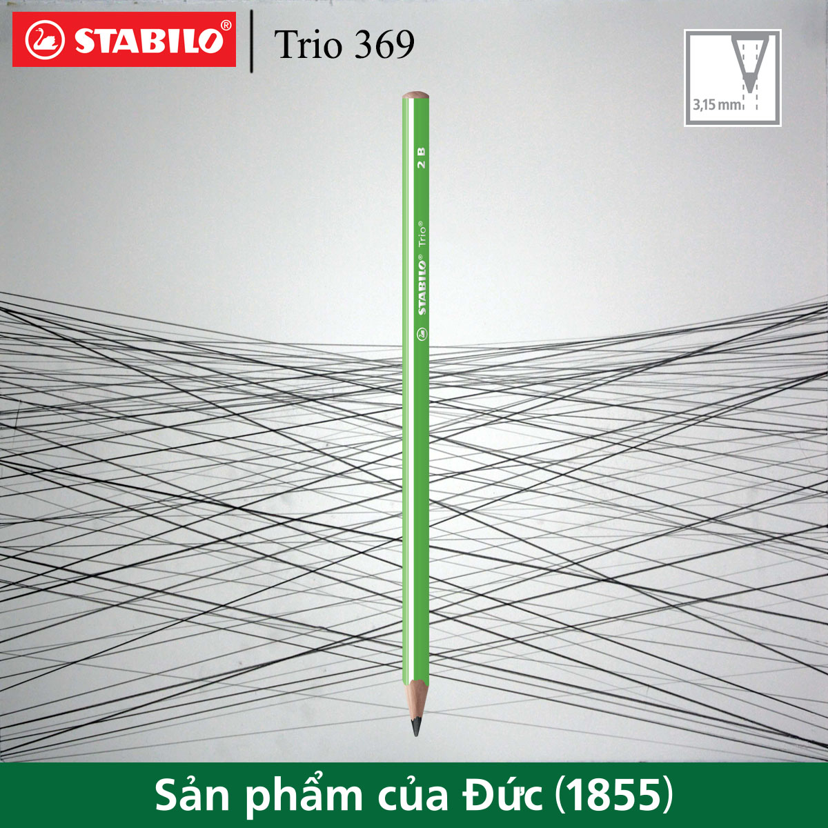 Bút chì gỗ STABILO Trio 369 2B thân tam giác sọc PC369