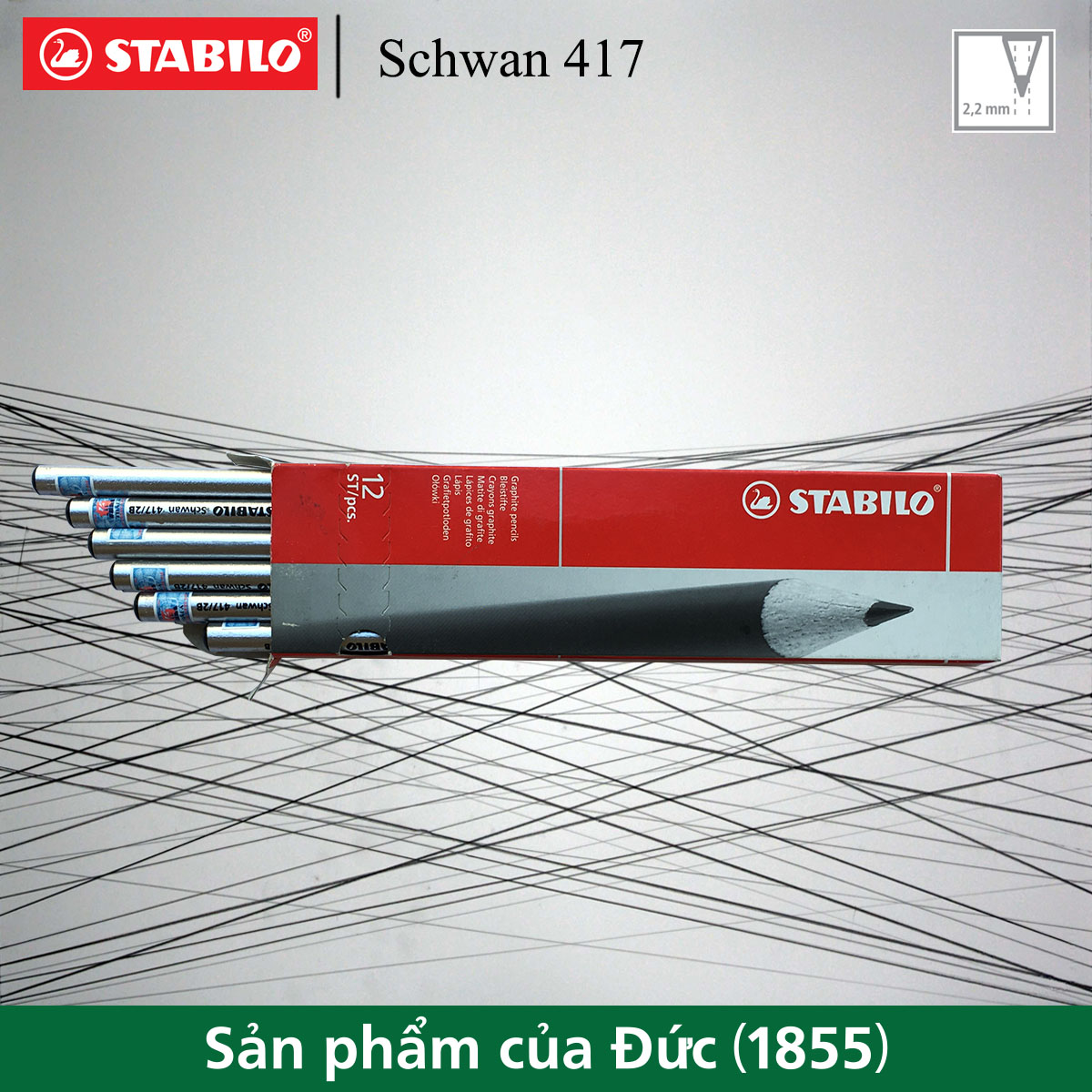 Hộp 12 bút chì gỗ STABILO Schwan 417 màu bạc