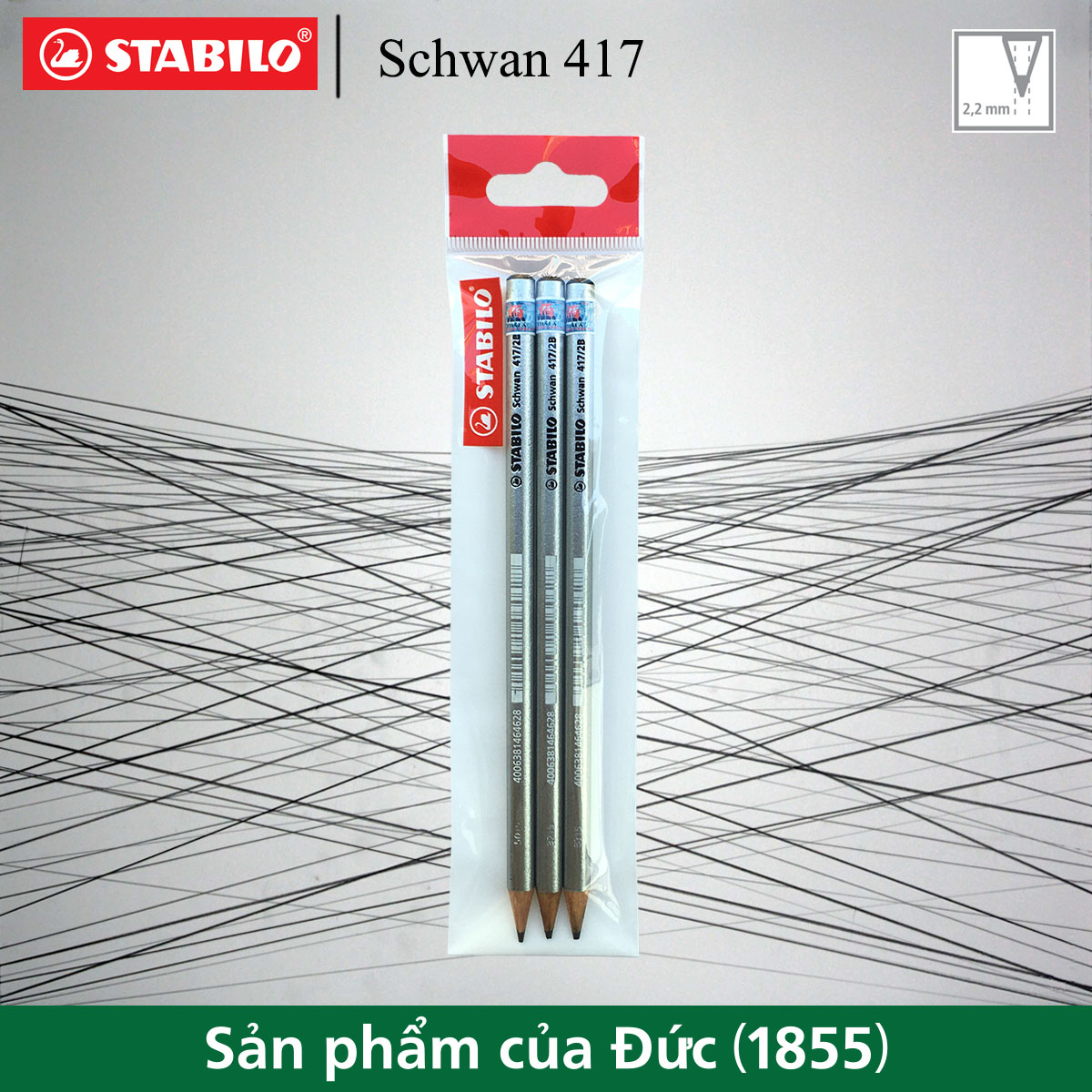 Bộ 3 bút chì gỗ STABILO Schwan 417 màu bạc