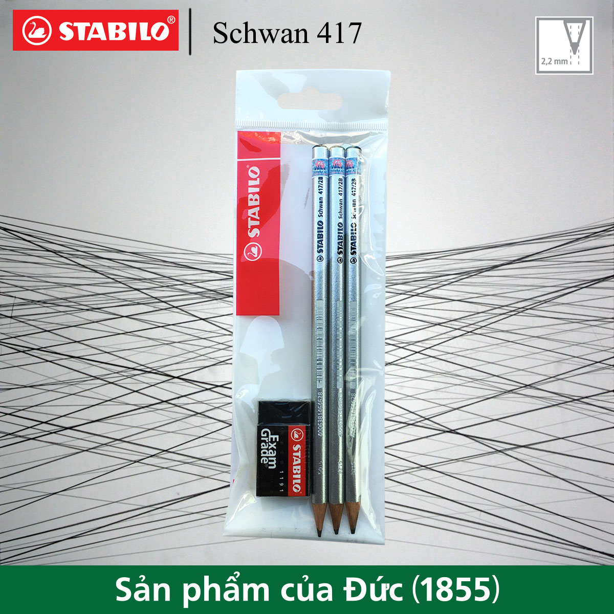 Bộ 3 bút chì gỗ STABILO Schwan 417 màu bạc