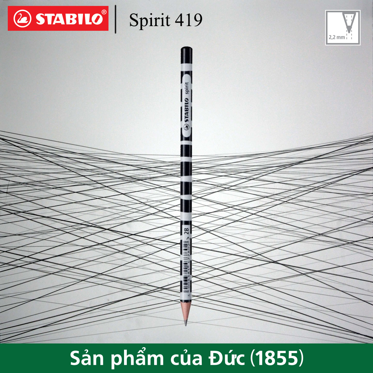 Bút chì gỗ STABILO spirit 419 2B thân tròn sọc (PC419-2B)