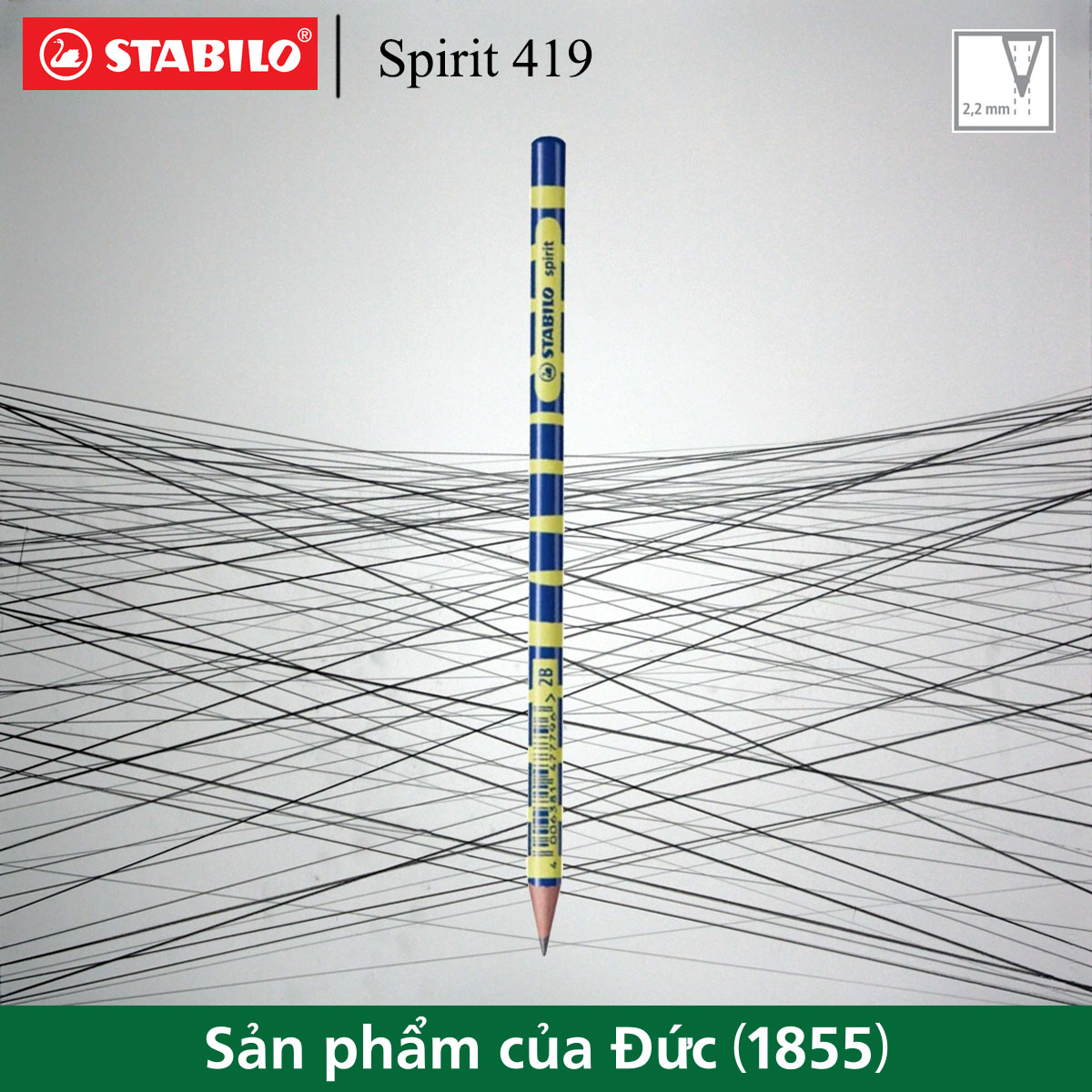 Bút chì gỗ STABILO spirit 419 2B thân tròn sọc (PC419-2B)