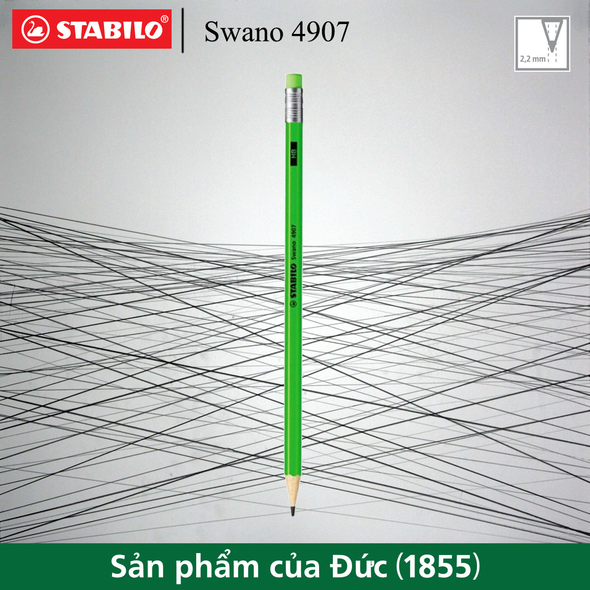 Bút chì gỗ STABILO Swano 4907 HB, có đầu tẩy (PC4907-HB)