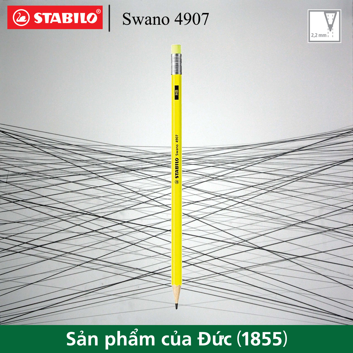 Bút chì gỗ STABILO Swano 4907 HB, có đầu tẩy (PC4907-HB)