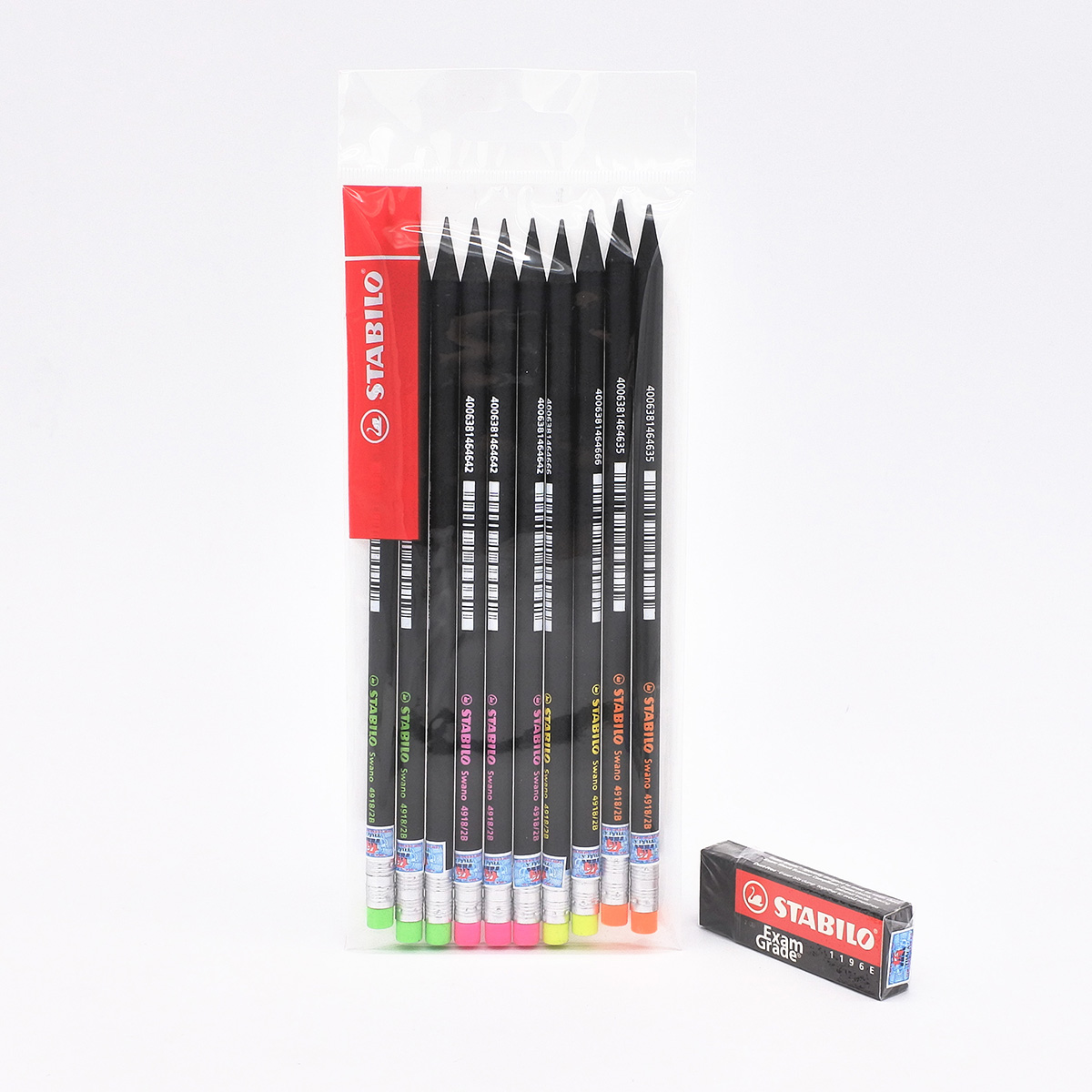 Bộ 10 cây bút chì gỗ STABILO Swano 4918 2B (thân đen, đầu tẩy màu)