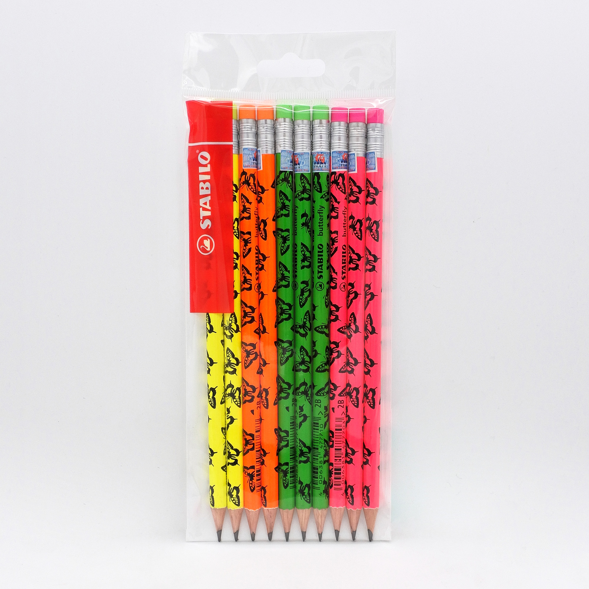 Bộ 10 bút chì gỗ STABILO butterfly 4920 2B (đầu tẩy màu)