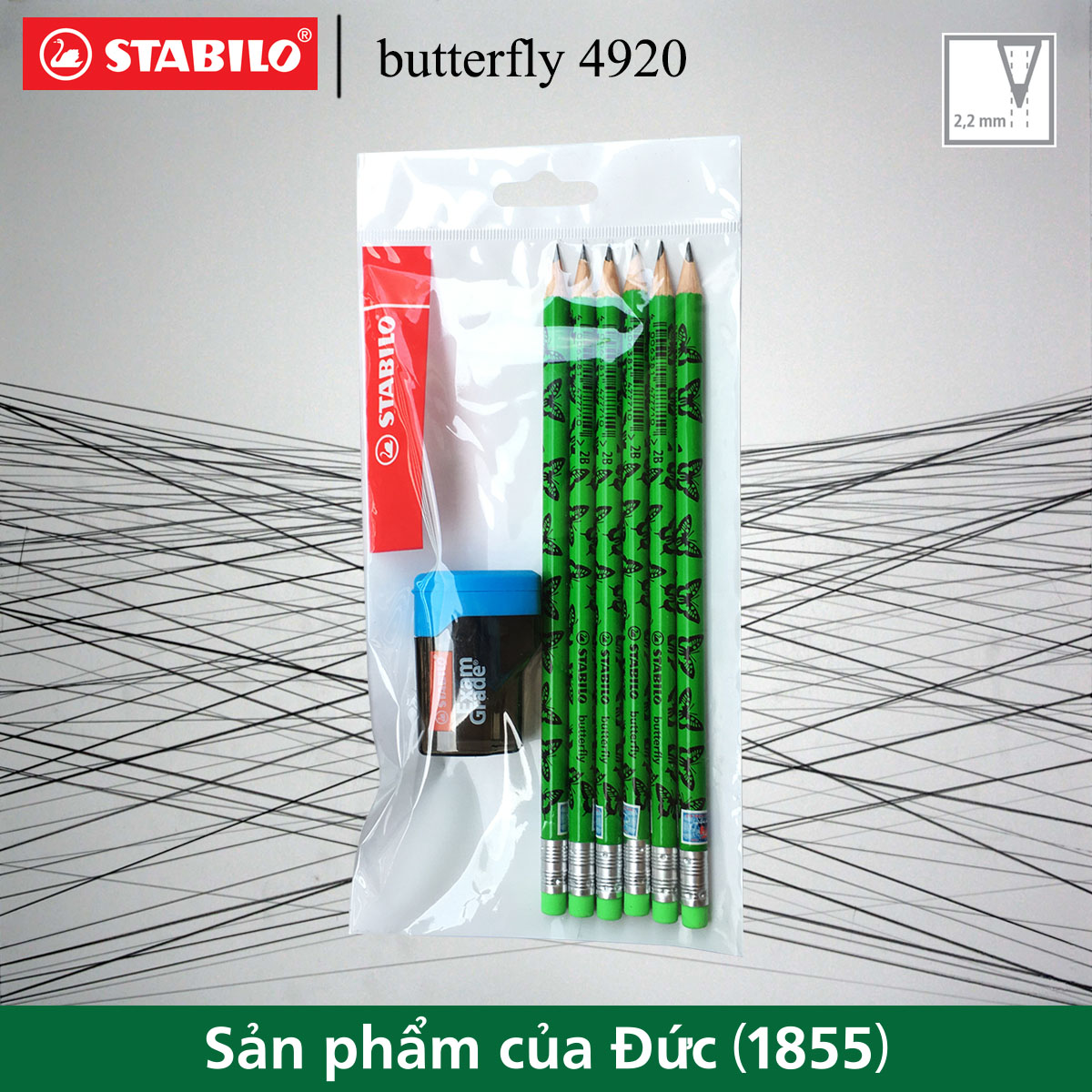 Bộ 6 bút chì gỗ STABILO butterfly 4920 2B (đầu tẩy màu)