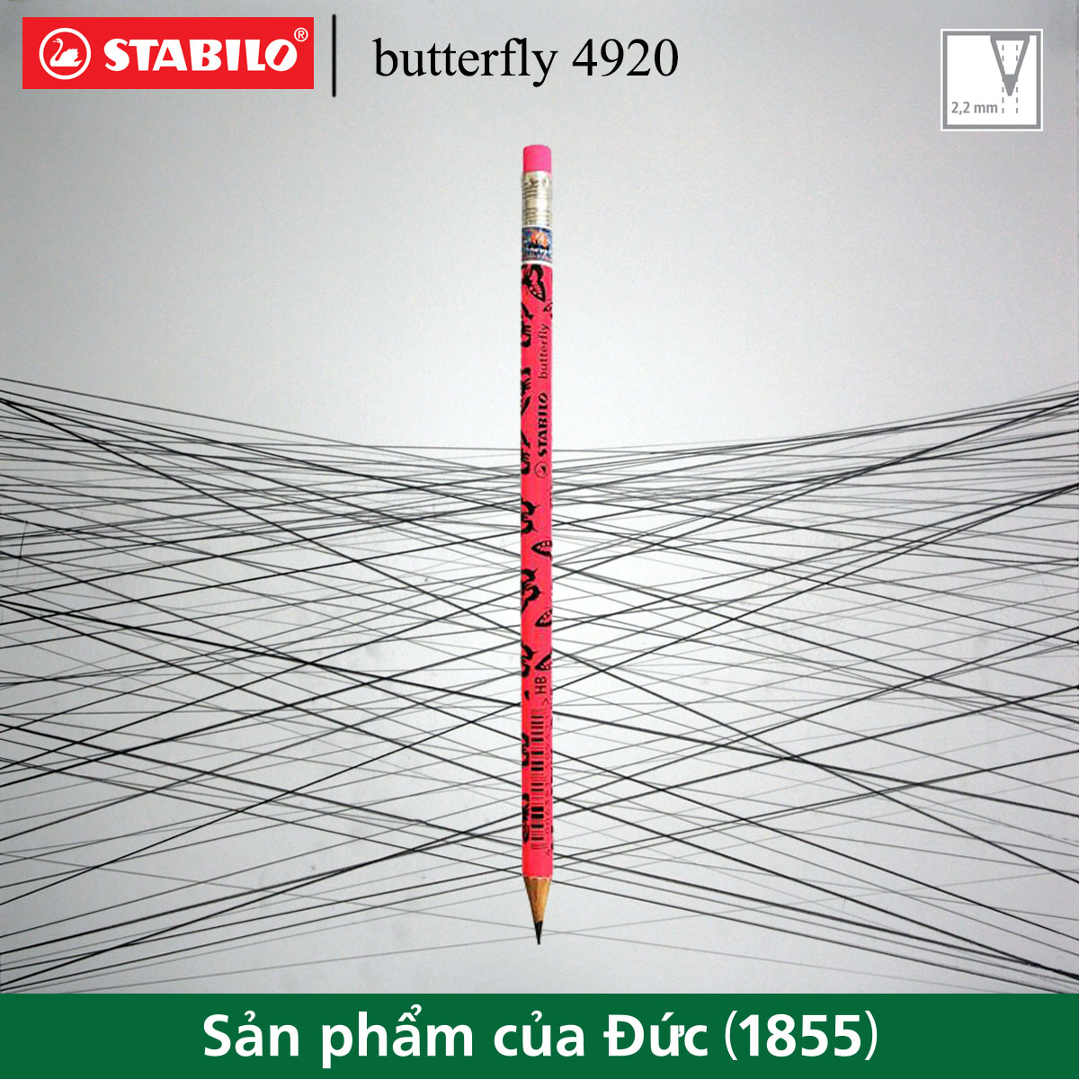 Bút chì gỗ STABILO butterfly 4920/2B (màu hồng,có gôm)