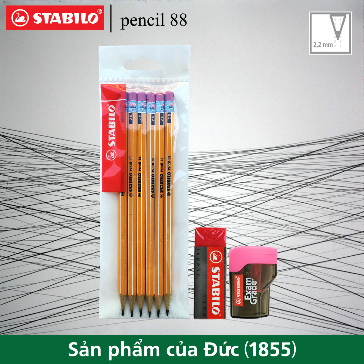 Combo bộ 6 bút chì gỗ STABILO Pencil 2B PC88 (PC88-C6)