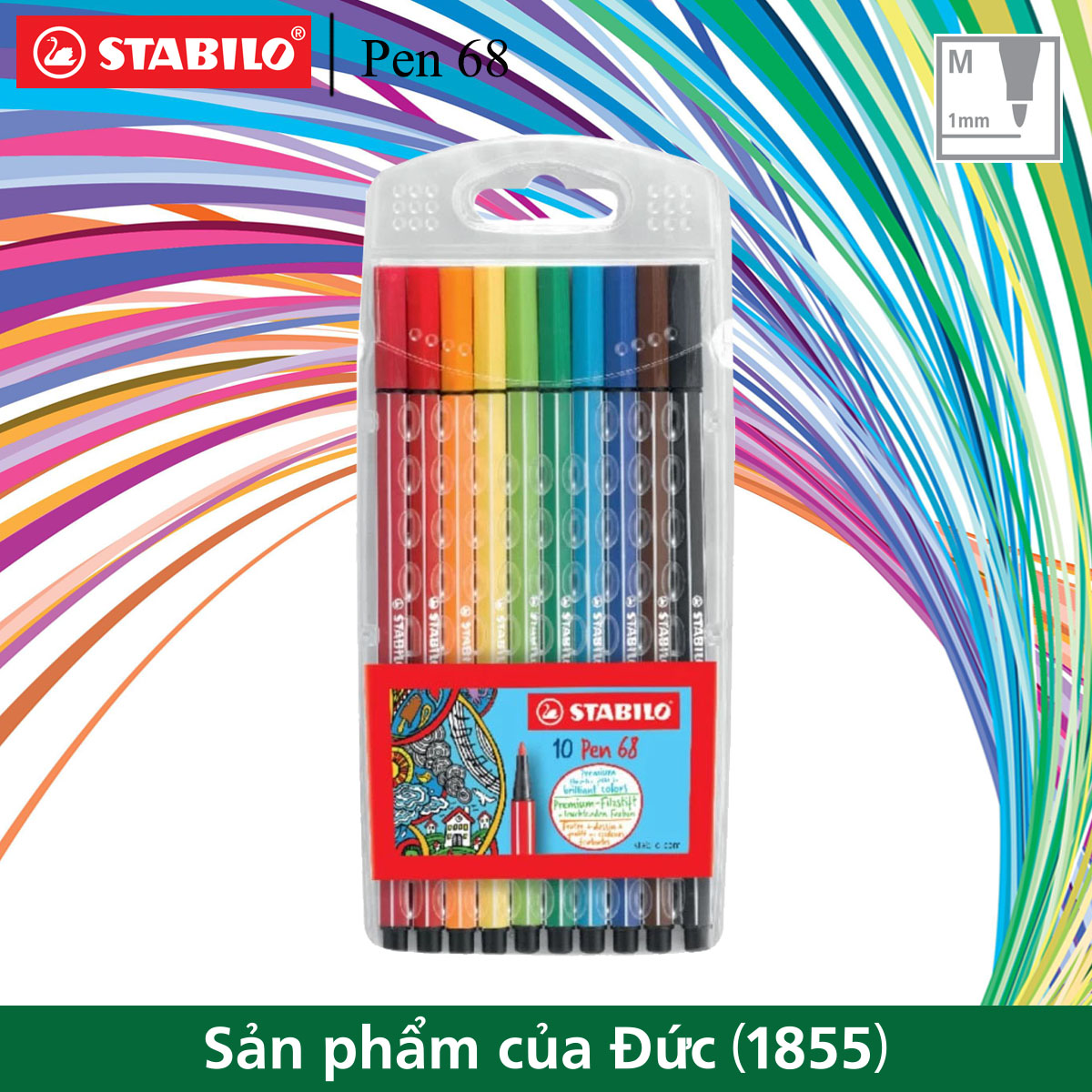 Vỉ bút lông STABILO Pen 68 1.0mm 10 màu/vỉ