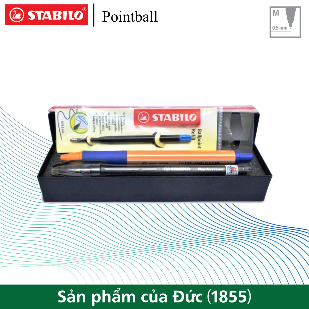 Bộ bút bi bấm STABILO pointball Medium 0.5mm