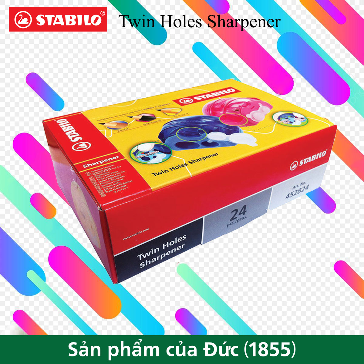 Hộp 24 chuốt chì STABILO Twin Holes Sharpener 2 lỗ chuốt, 4 màu (PS4528/24)