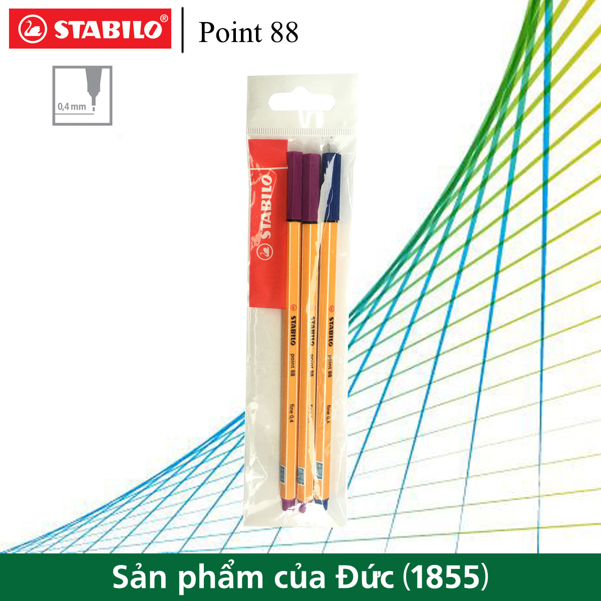 Bộ 3 bút kim STABILO Point 88 0.4mm