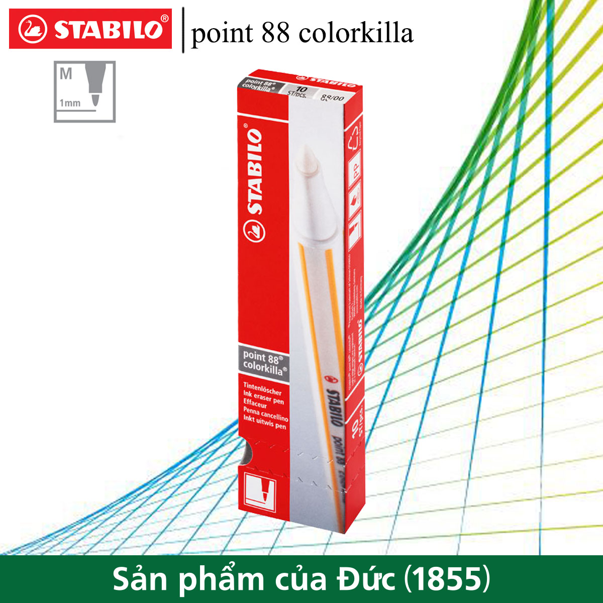 Hộp 10 Bút lông xóa STABILO point 88 colorkilla (PT88ERK/10)