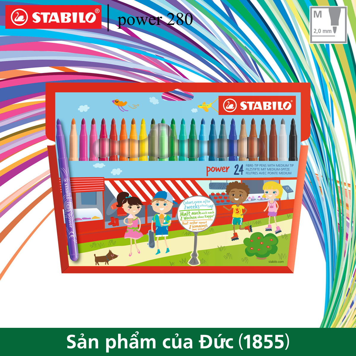 Bút lông đầu to STABILO Power PW280-24 (hộp 24 màu)