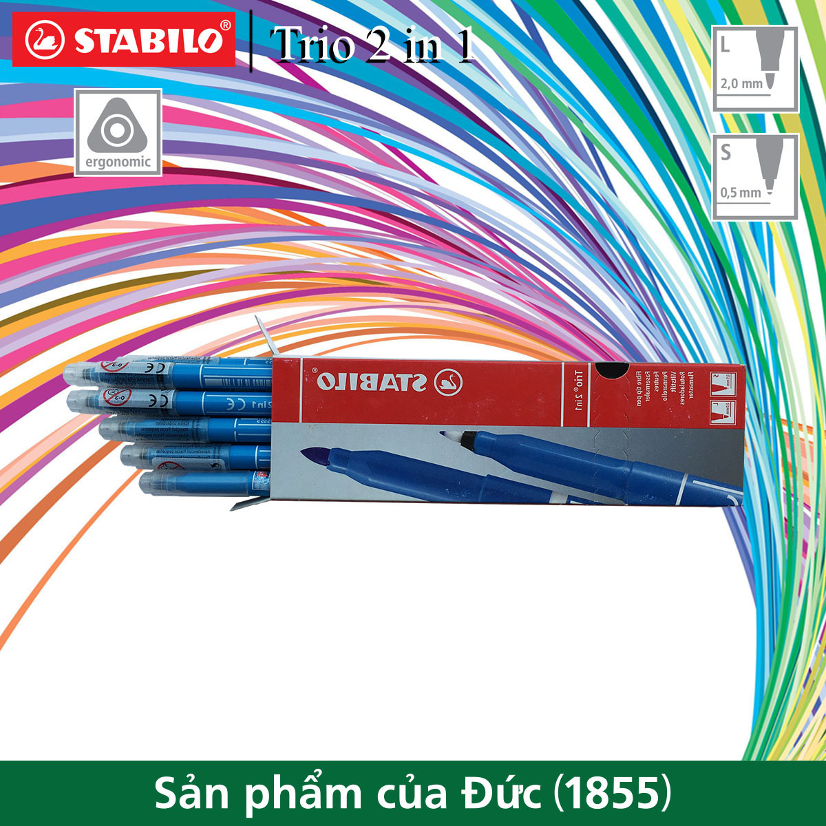 Hộp 10 Bút lông màu 2 đầu STABILO Trio 2 in 1 xanh nhạt (TR223/10)