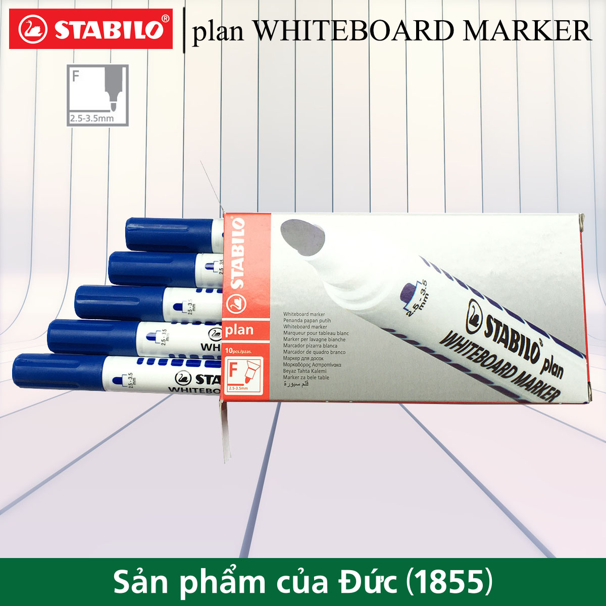Hộp 10 Bút viết bảng đầu tròn STABILO plan WHITEBOARD MARKER (WM641/10)