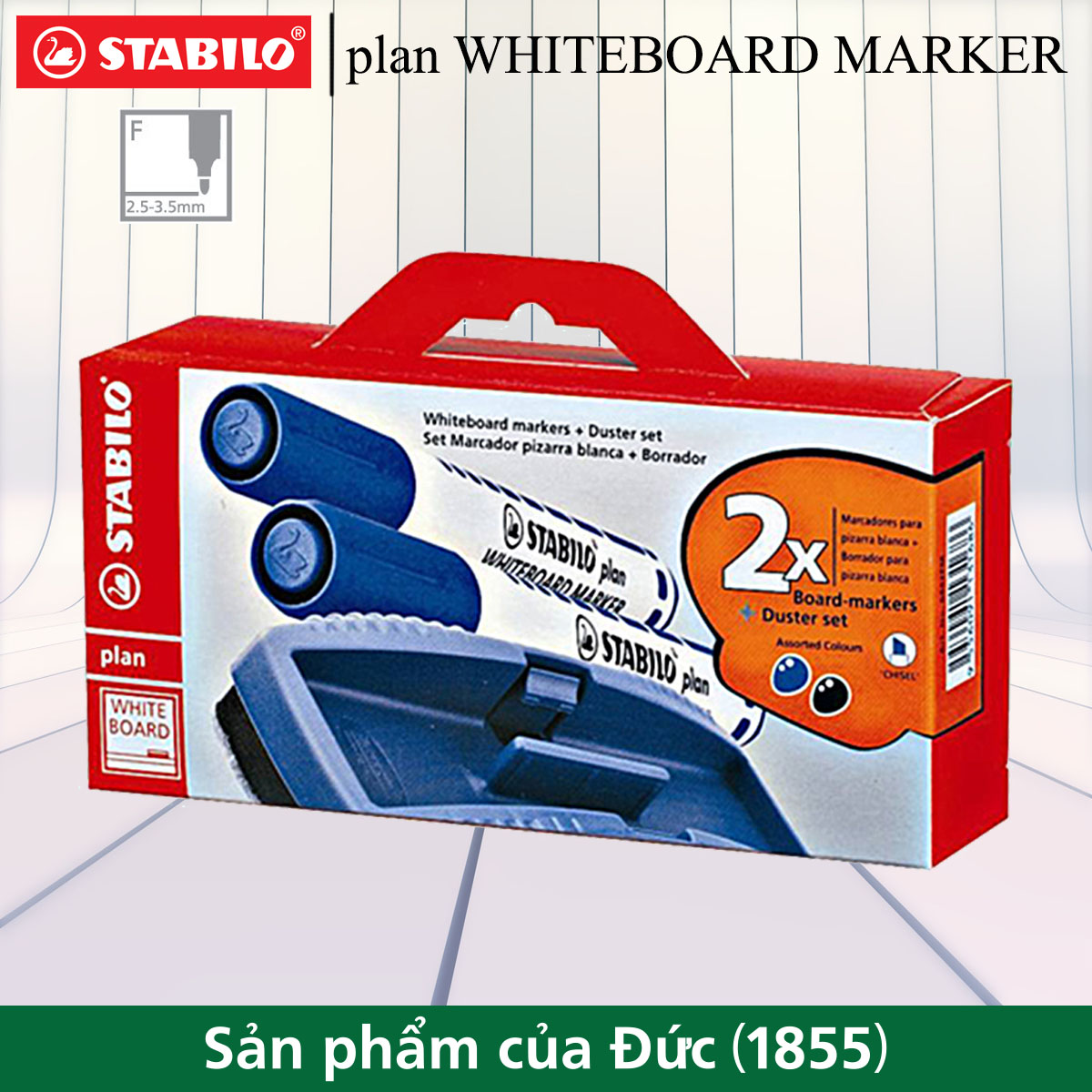 Set 2 Bút lông bảng STABILO plan WHITEBOARD MARKER + lau bảng (WM641-2S)