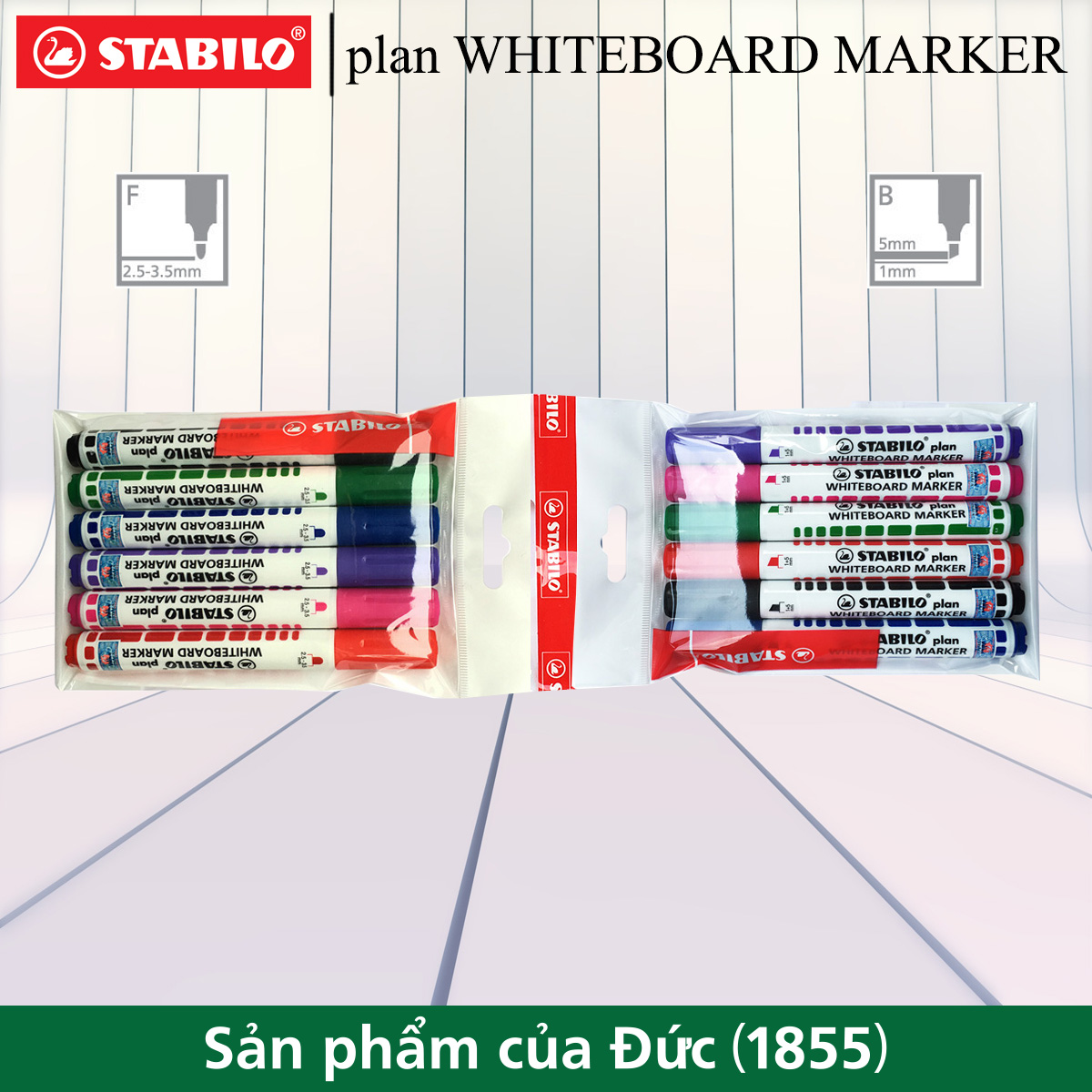 Bộ 6 bút viết bảng STABILO WhiteBoard đầu tròn/vuông 641/643