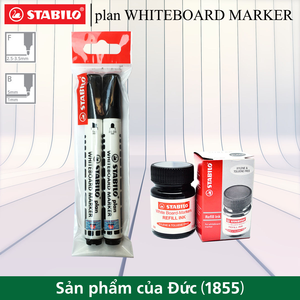 Bộ 12 bút viết bảng STABILO WhiteBoard đầu tròn/vuông 641/643