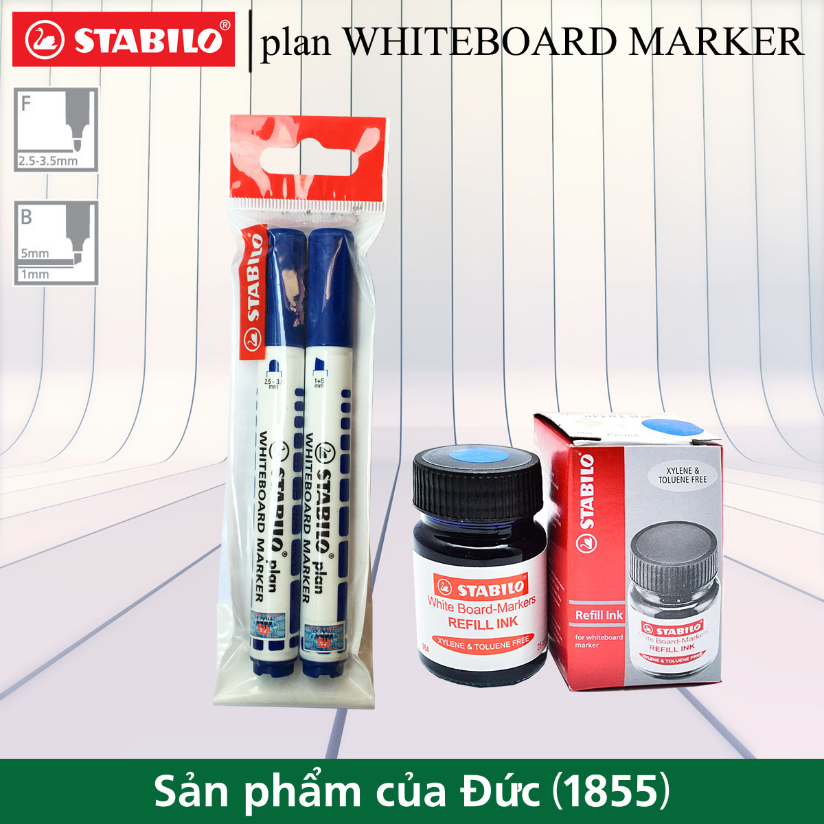 Bộ 12 bút viết bảng STABILO WhiteBoard đầu tròn/vuông 641/643