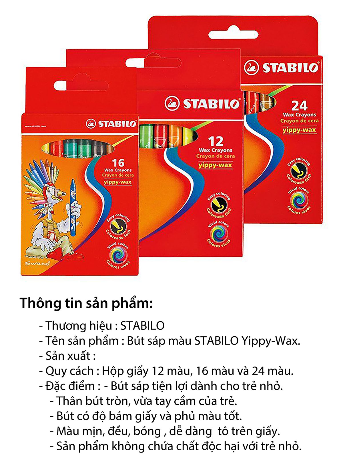 Bút sáp màu STABILO Yippy-wax hộp 12 màu (WX2812)