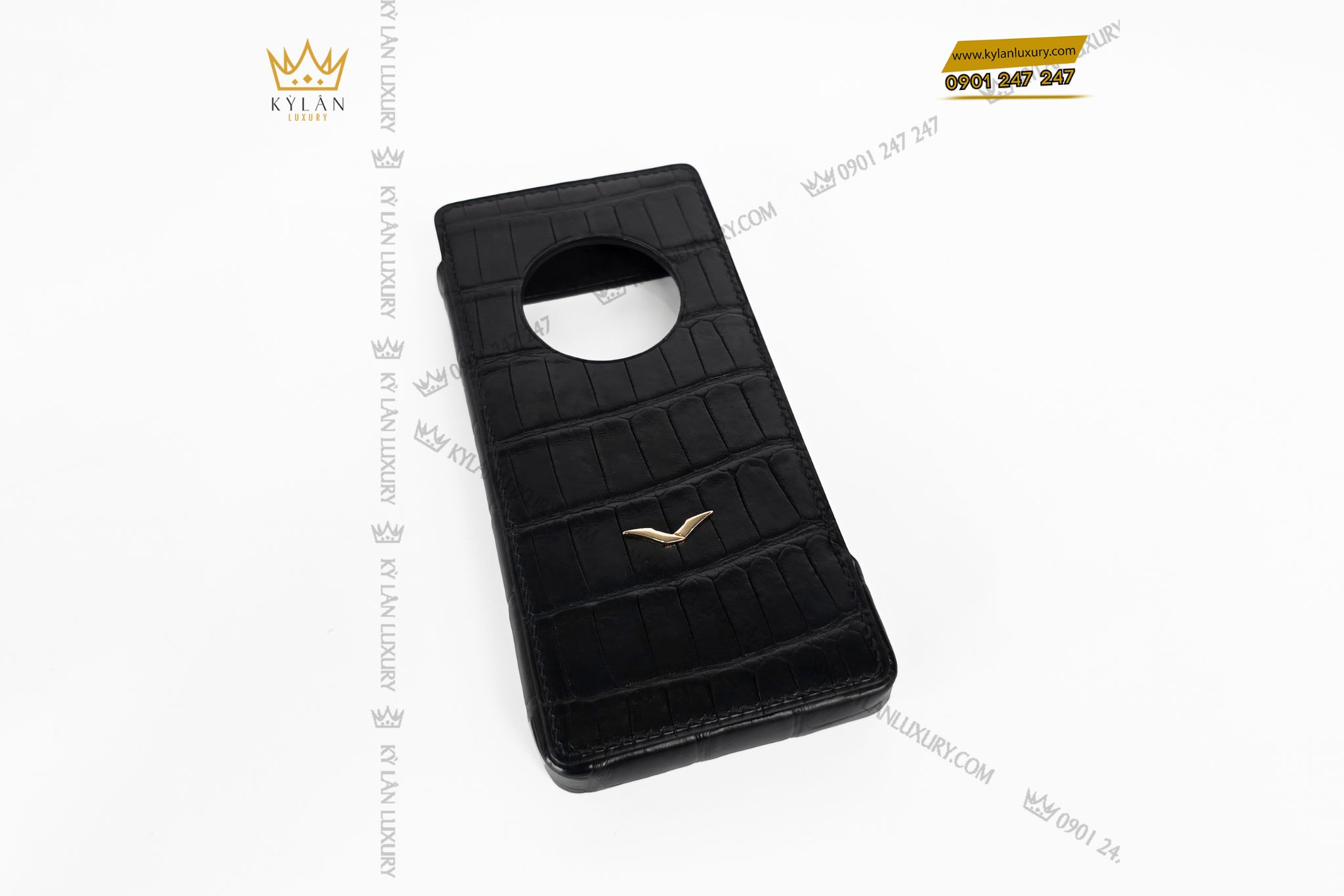 Kỳ Lân Luxury bao da dien thoai metavertu 2 da ca sau logo vertu 9 Bao da điện thoại Metavertu 2 da cá sấu logo Vertu