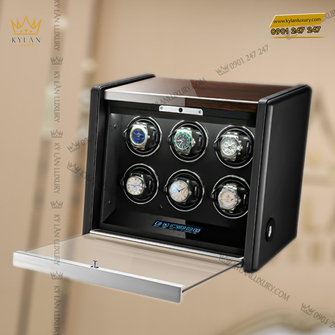 Kỳ Lân Luxury hop xoay cao cap m q khoa van tay 6 ngan 3 Hộp Xoay Cao Cấp Khóa Vân Tay 6 Ngăn