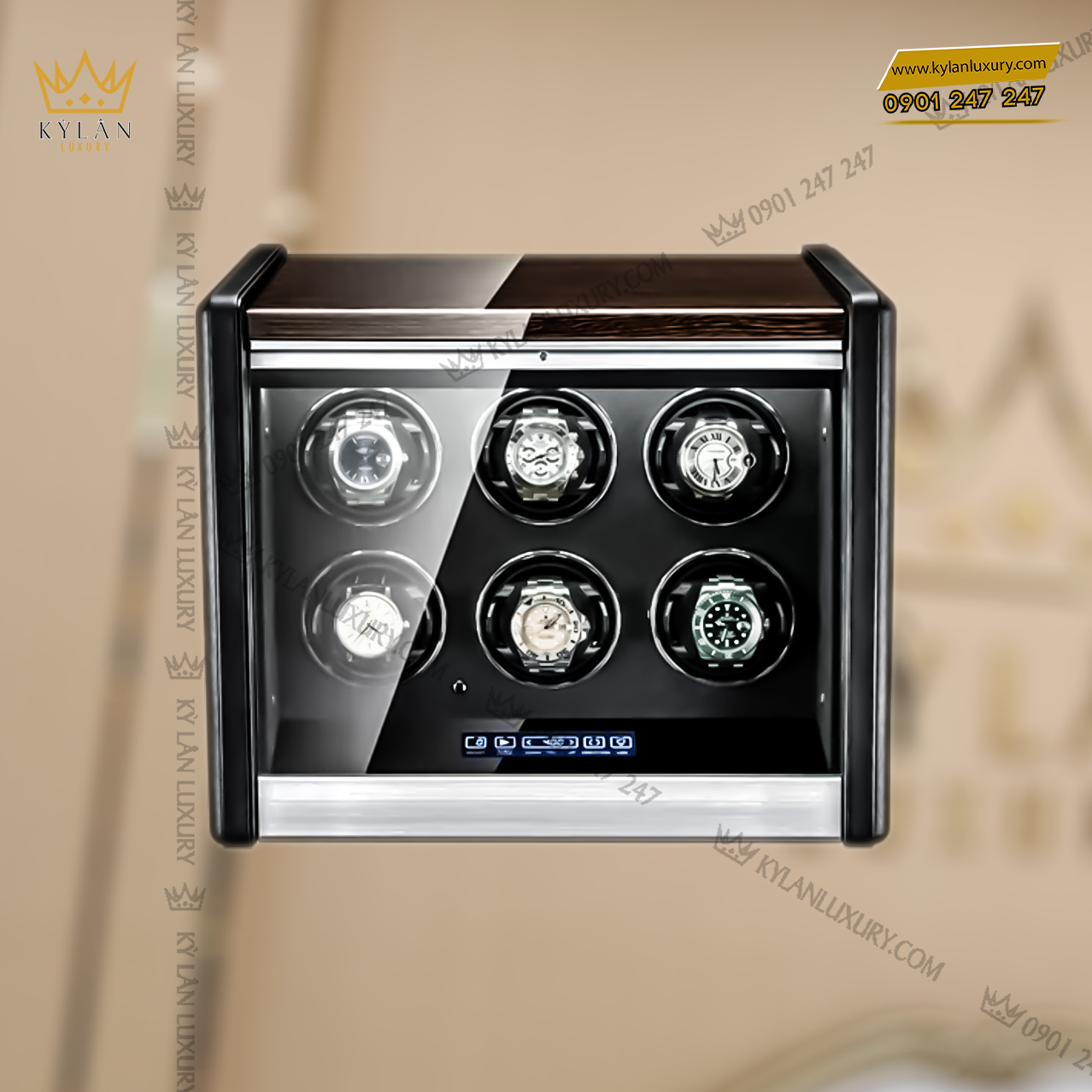 Kỳ Lân Luxury hop xoay cao cap m q khoa van tay 6 ngan 4 Hộp Xoay Cao Cấp Khóa Vân Tay 6 Ngăn