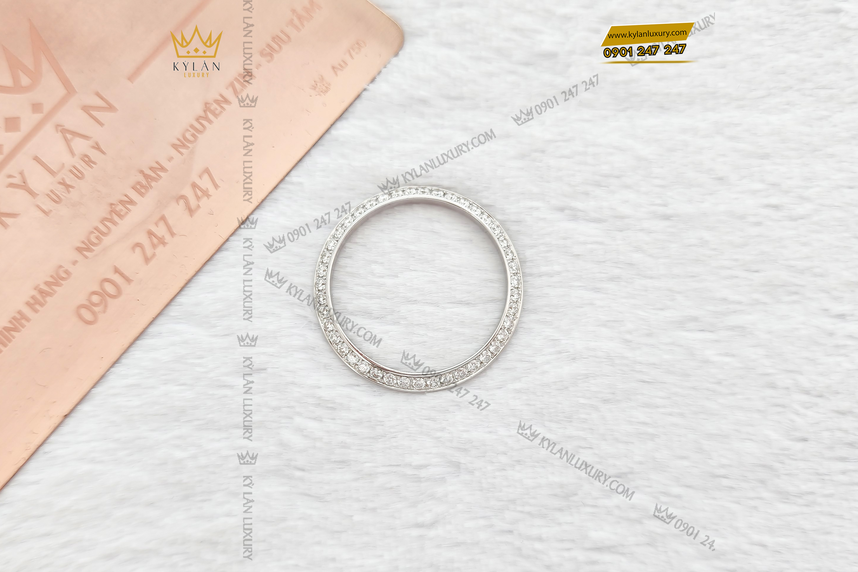 Kỳ Lân Luxury vong bezel rolex vang trang 18k au750 dinh kim cuong 12 Vòng Bezel Rolex vàng trắng 18k Au750 đính kim cương