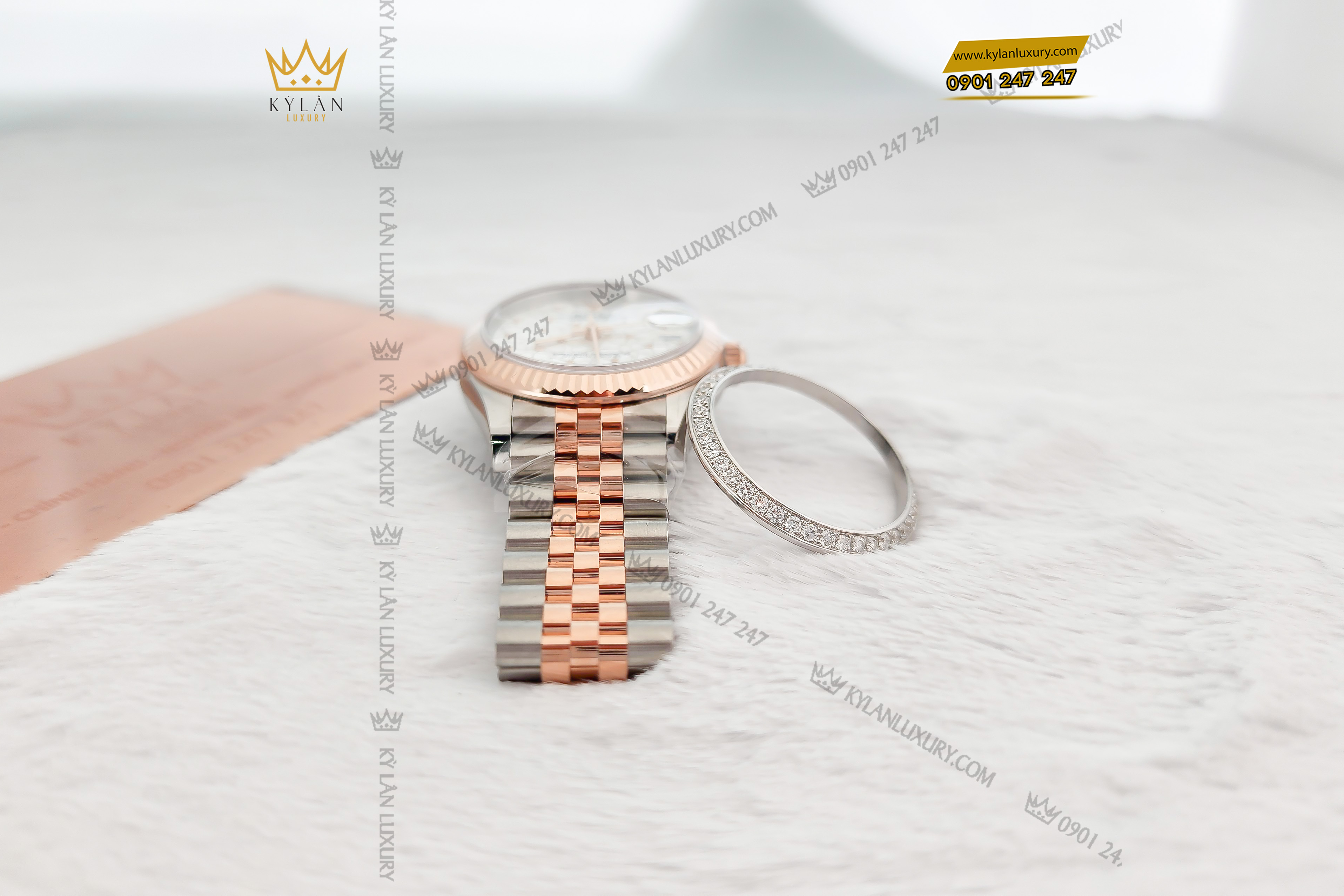 Kỳ Lân Luxury vong bezel rolex vang trang 18k au750 dinh kim cuong 9 Vòng Bezel Rolex vàng trắng 18k Au750 đính kim cương