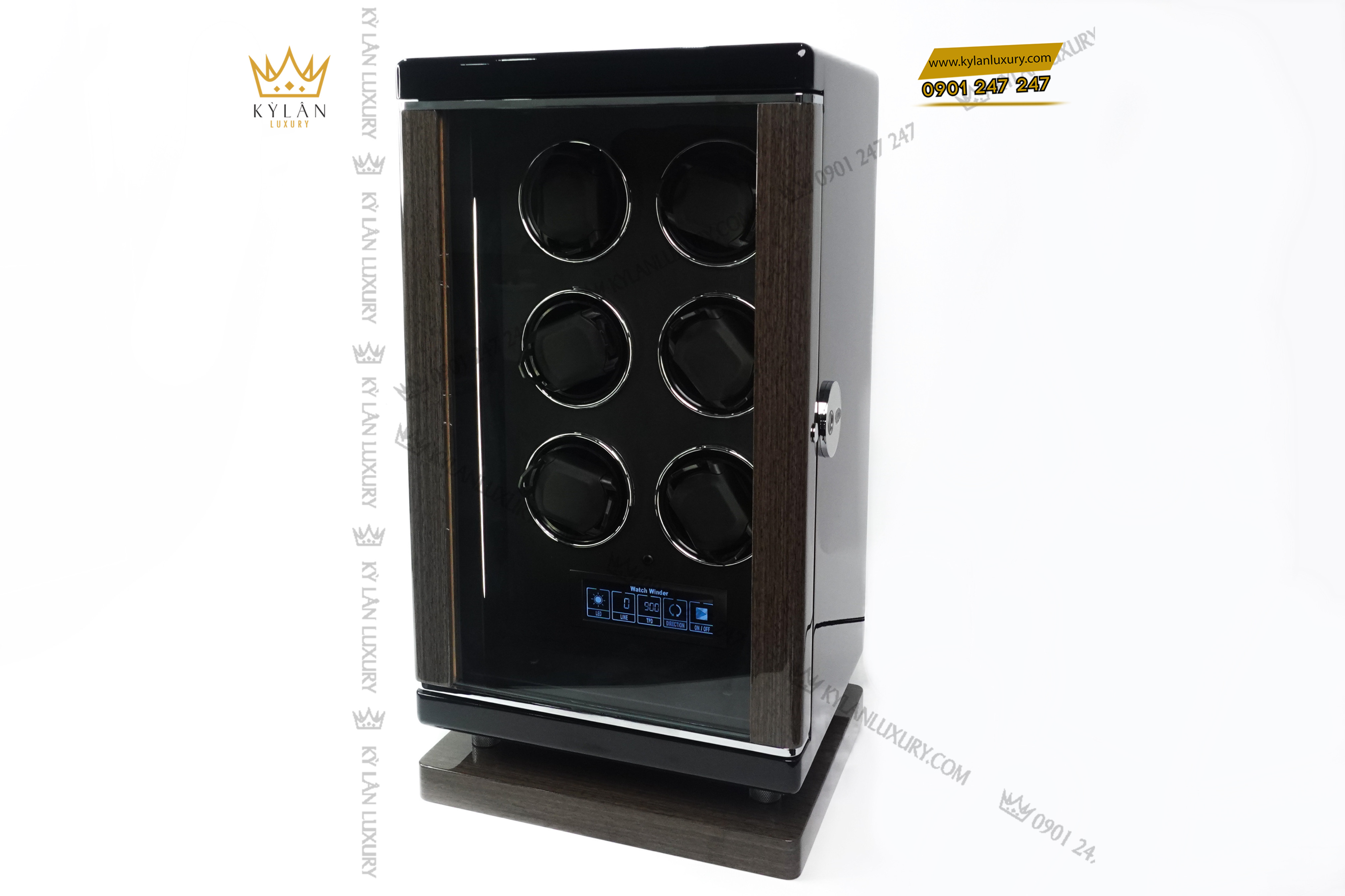 Kỳ Lân Luxury hop xoay cao cap m q khoa van tay 6 xoay 11 jpeg Hộp xoay đồng hồ cơ cao cấp khóa vân tay 6 ngăn