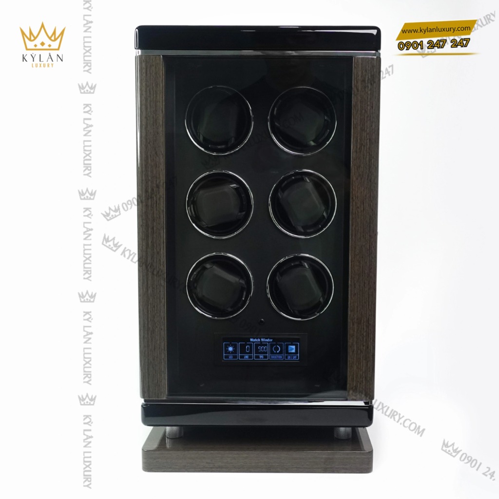 Kỳ Lân Luxury hop xoay cao cap m q khoa van tay 6 xoay 2 Hộp xoay đồng hồ cơ cao cấp khóa vân tay 6 ngăn