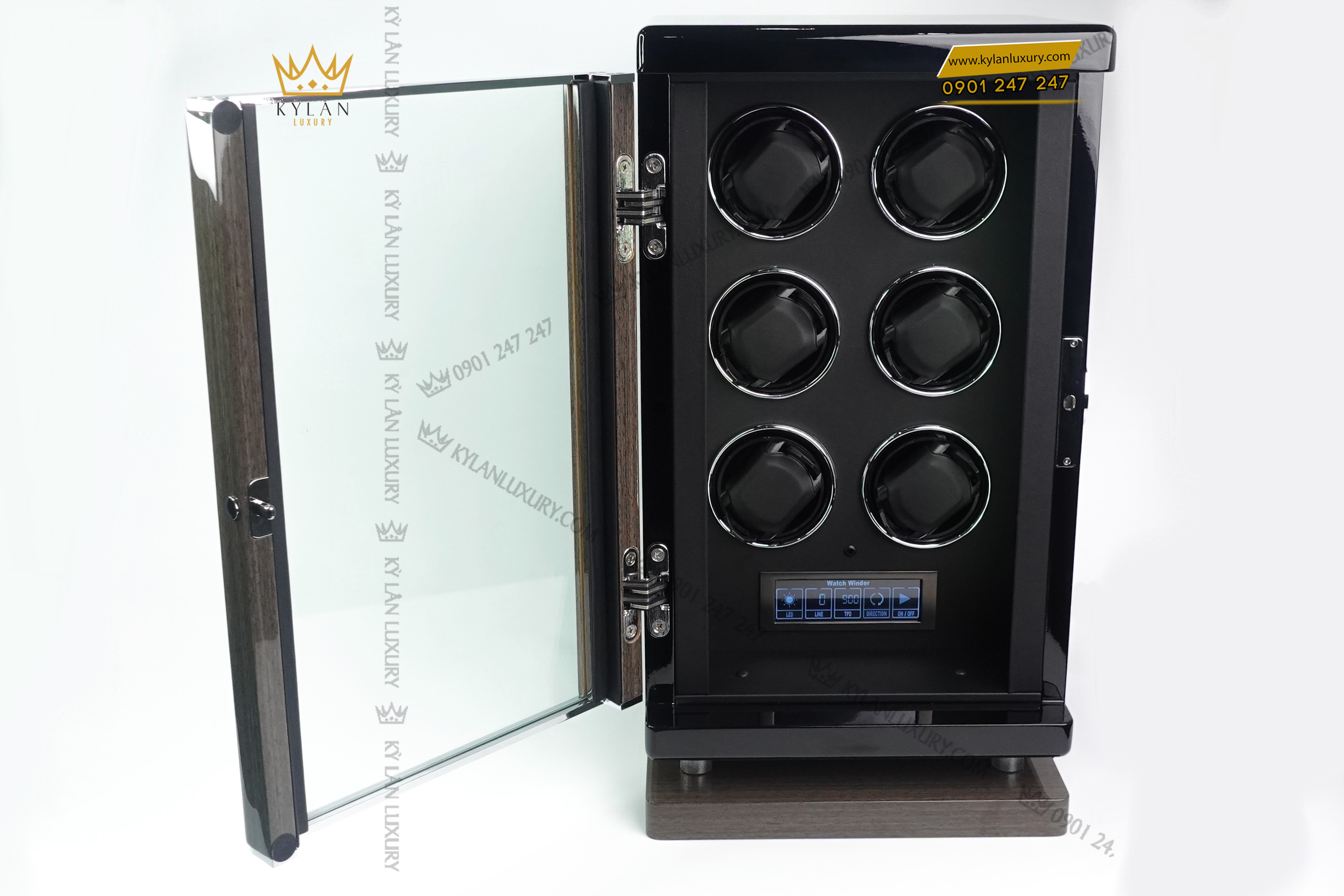 Kỳ Lân Luxury hop xoay cao cap m q khoa van tay 6 xoay 9 jpeg Hộp xoay đồng hồ cơ cao cấp khóa vân tay 6 ngăn