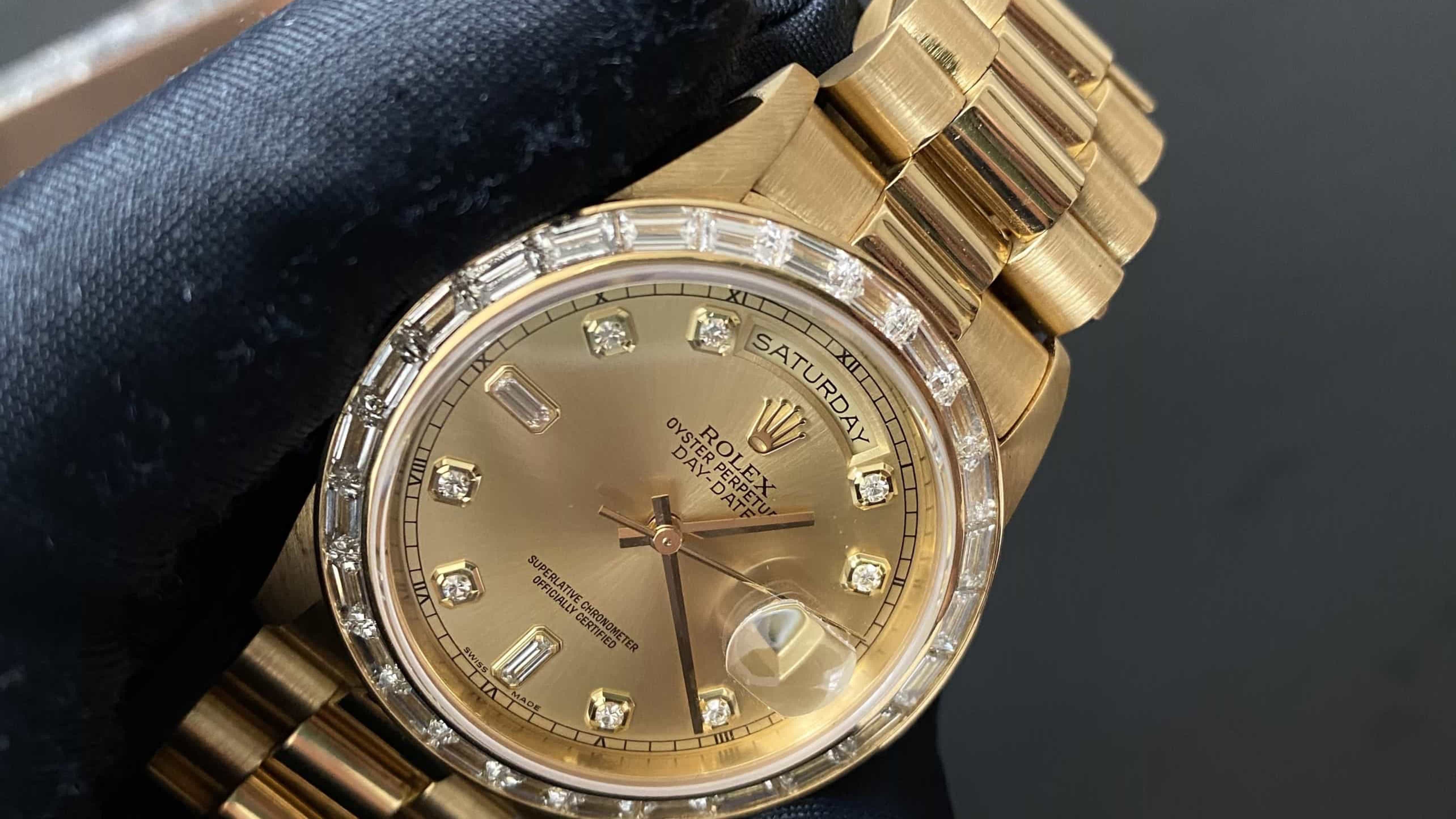 Rolex Day-Date Yellow Gold Bezal Diamond Baguestte | Kỳ Lân Luxury Rolex Day-Date Yellow Gold Bezal Diamond Baguestte | Kỳ Lân Luxury