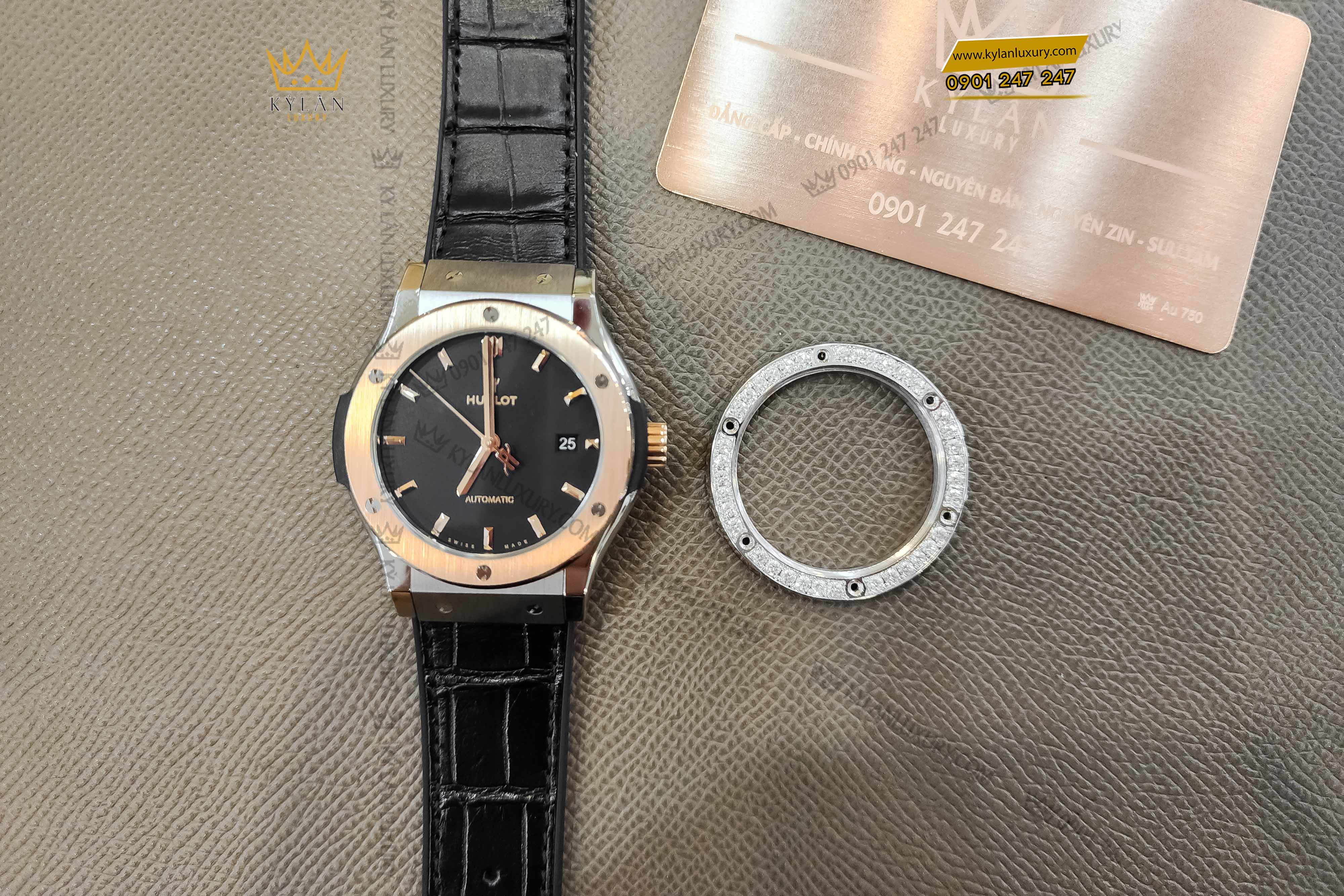 Kỳ Lân Luxury vong bezel diamond dong ho hublot classic fusion 38mm 3 Vành Bezel Diamond đồng hồ Hublot Classic Fusion 38mm