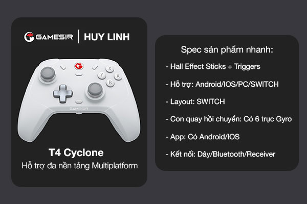 Tay cầm GameSir T4 Cyclone Multiplatform Wireless