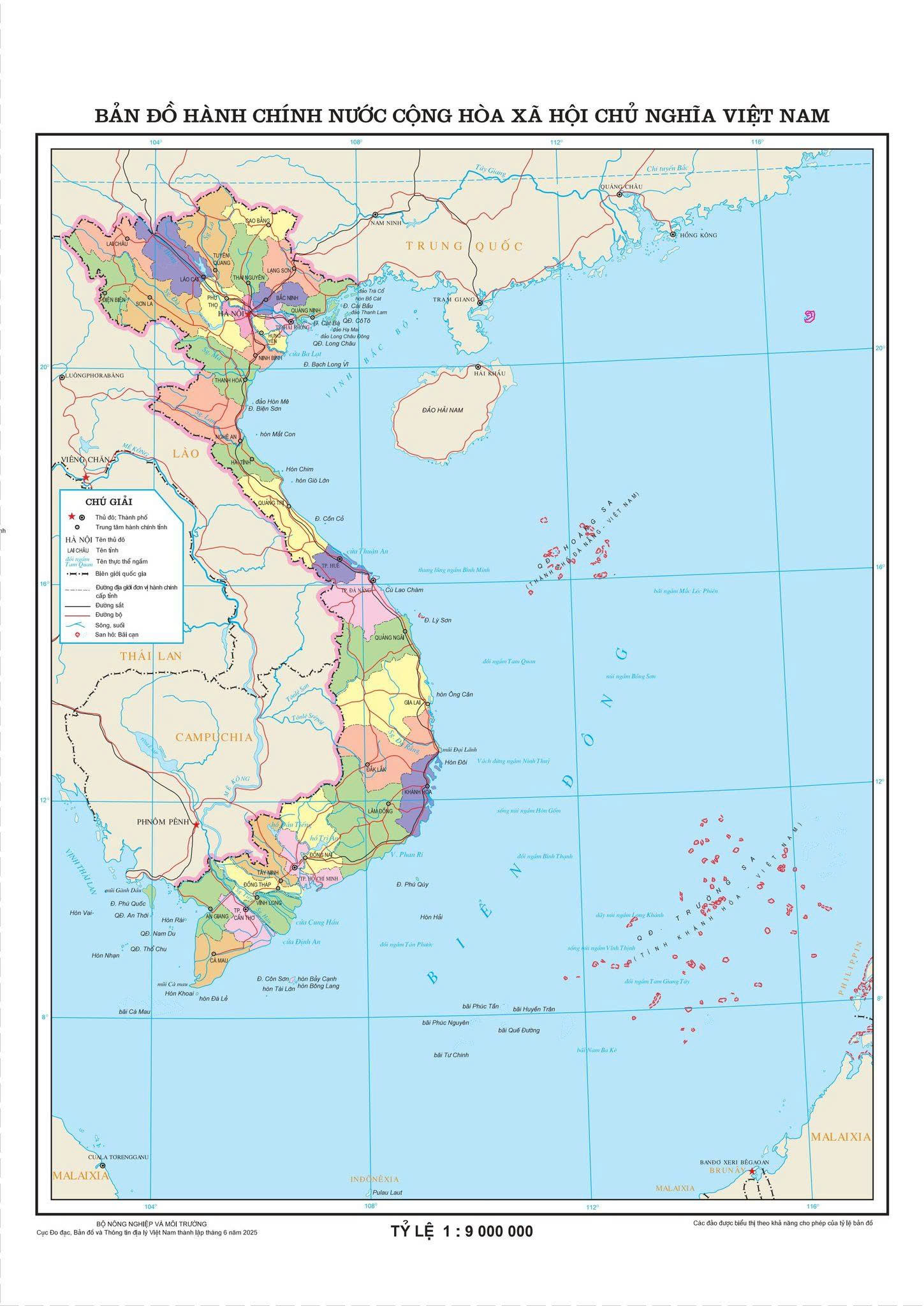 Bản đồ hành chính cực nét 34 Tỉnh Thành của Việt Nam | 18/6/2025