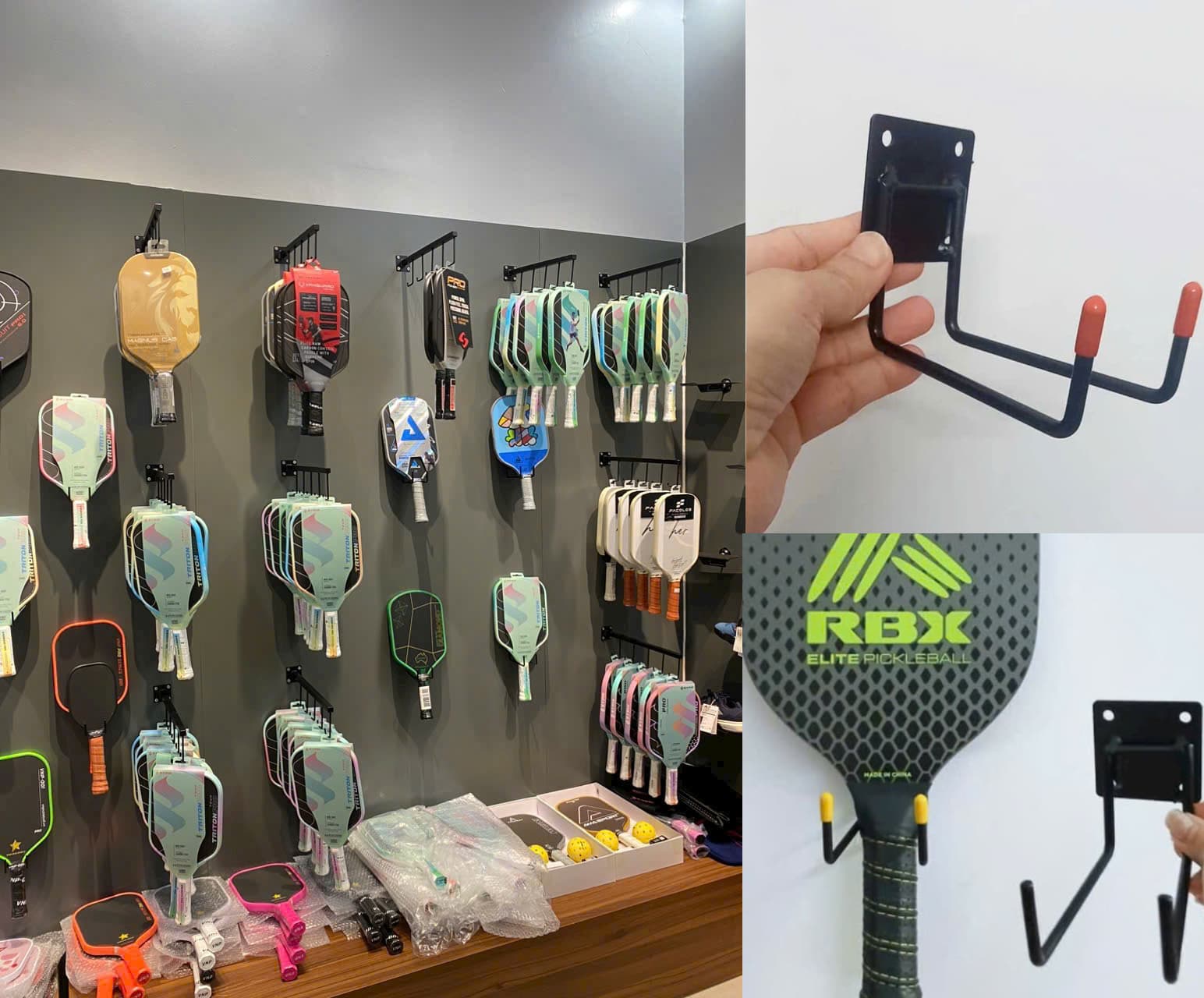 Móc treo vợt bóng bàn/pickleball loại bắt vít - Giải pháp chuyên nghiệp cho cửa hàng thể thao