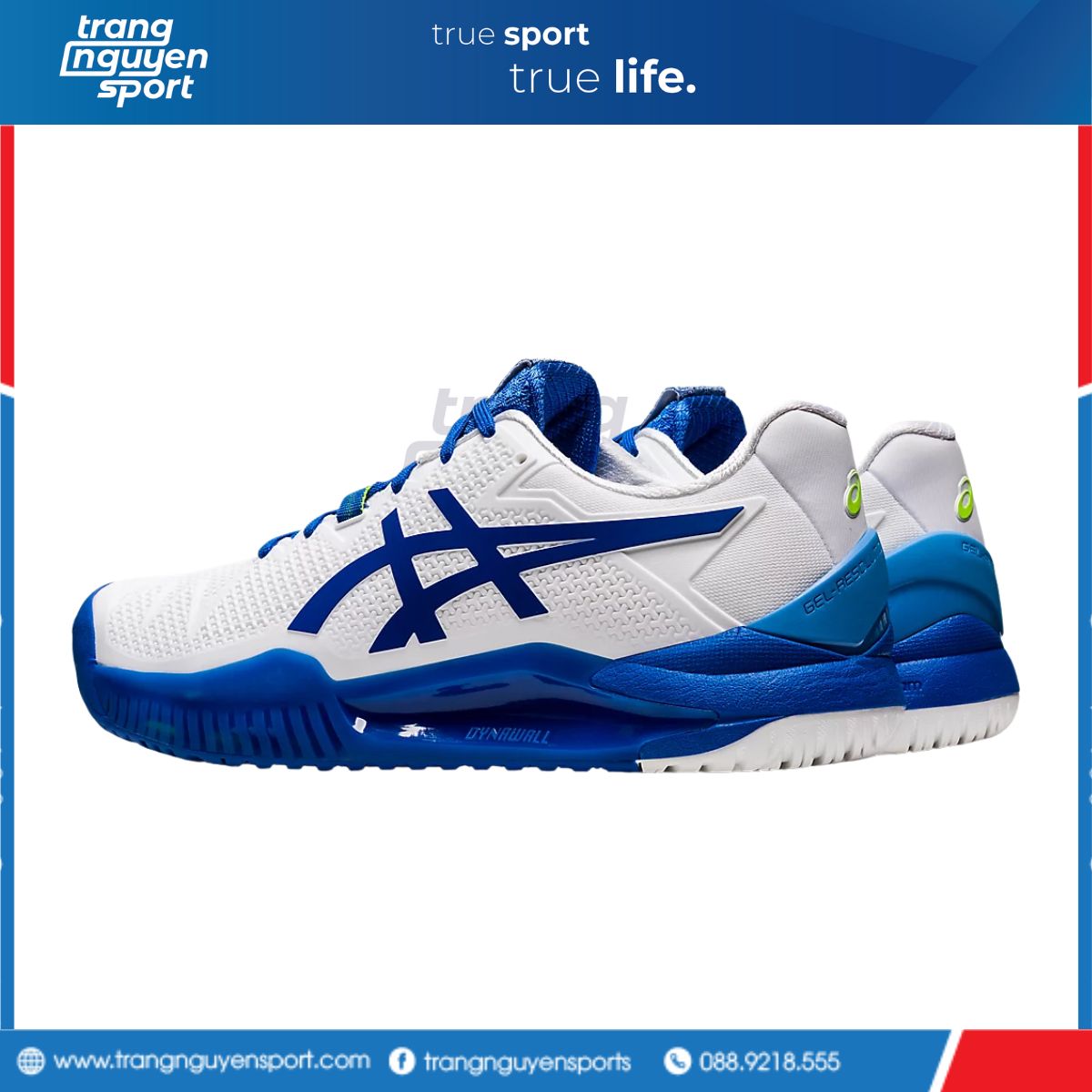 [Chính hãng] Giầy Tennis Asics Gel Resolution 8 White/Tuna Blue (1041A345-960)