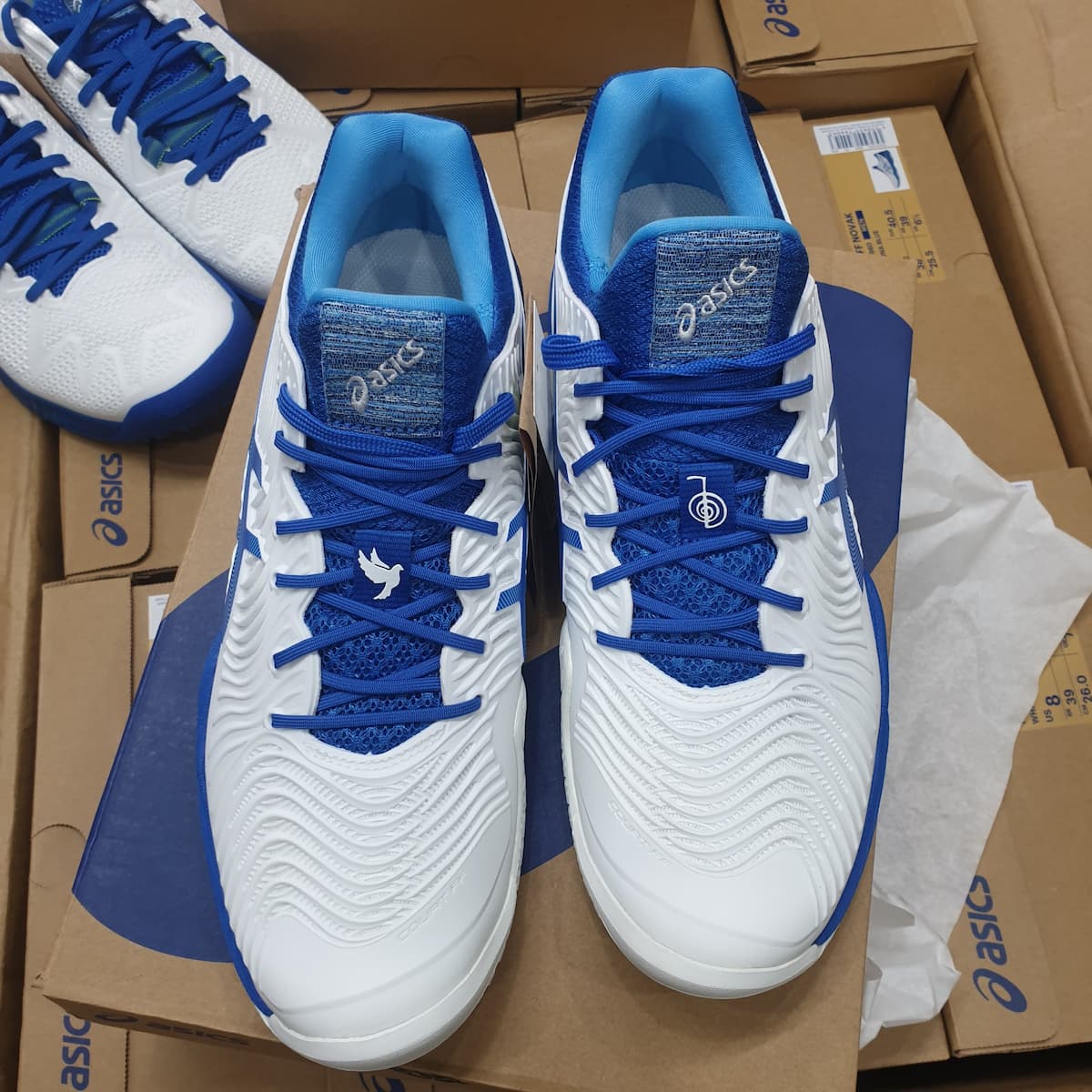 Giầy Tennis Asics Court FF2 Novak White/Tuna Blue (1041A343-960)