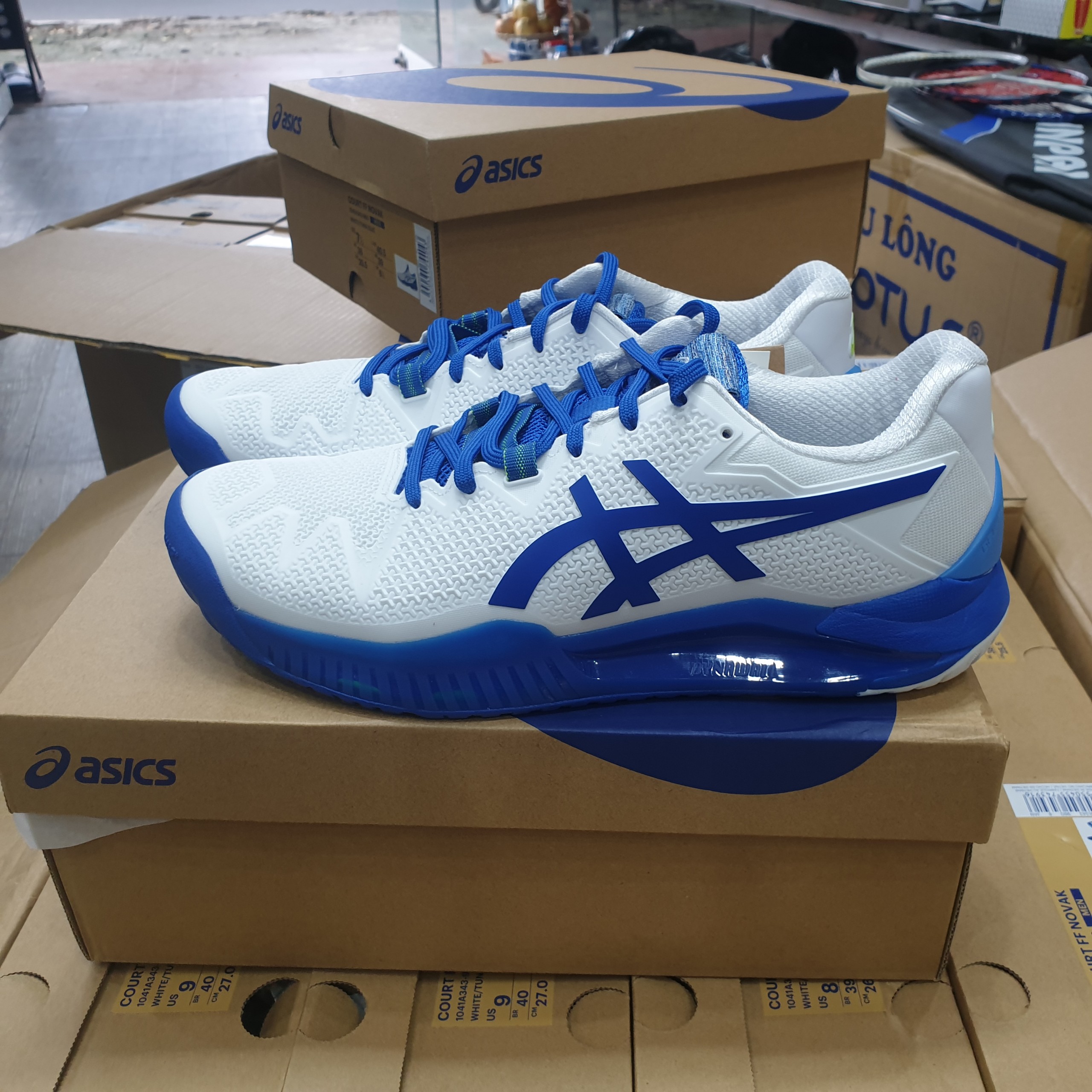 [Chính hãng] Giầy Tennis Asics Gel Resolution 8 White/Tuna Blue (1041A345-960)