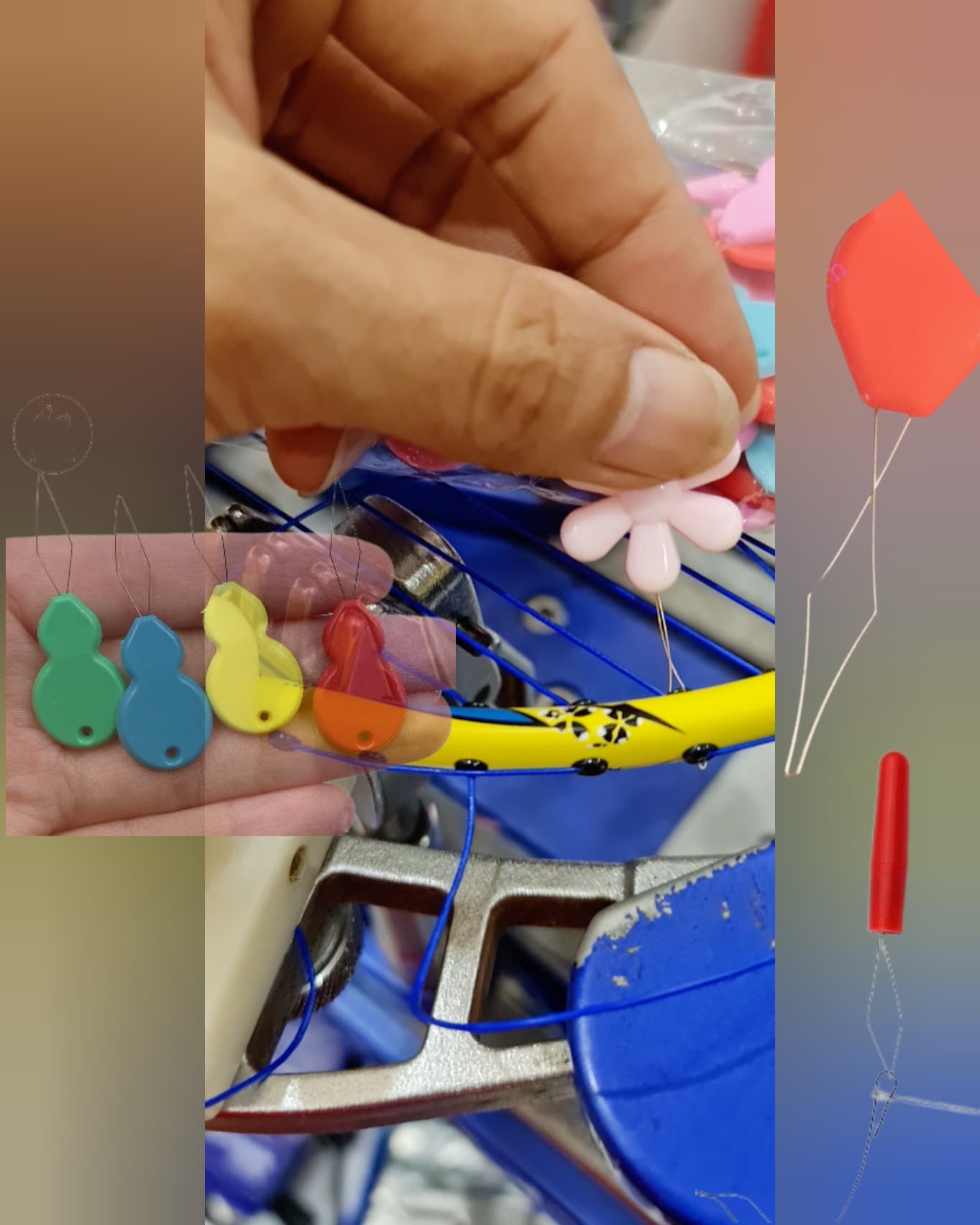 Dụng cụ kéo dây cước căng vợt qua lỗ gen vợt có đoạn giao nhau