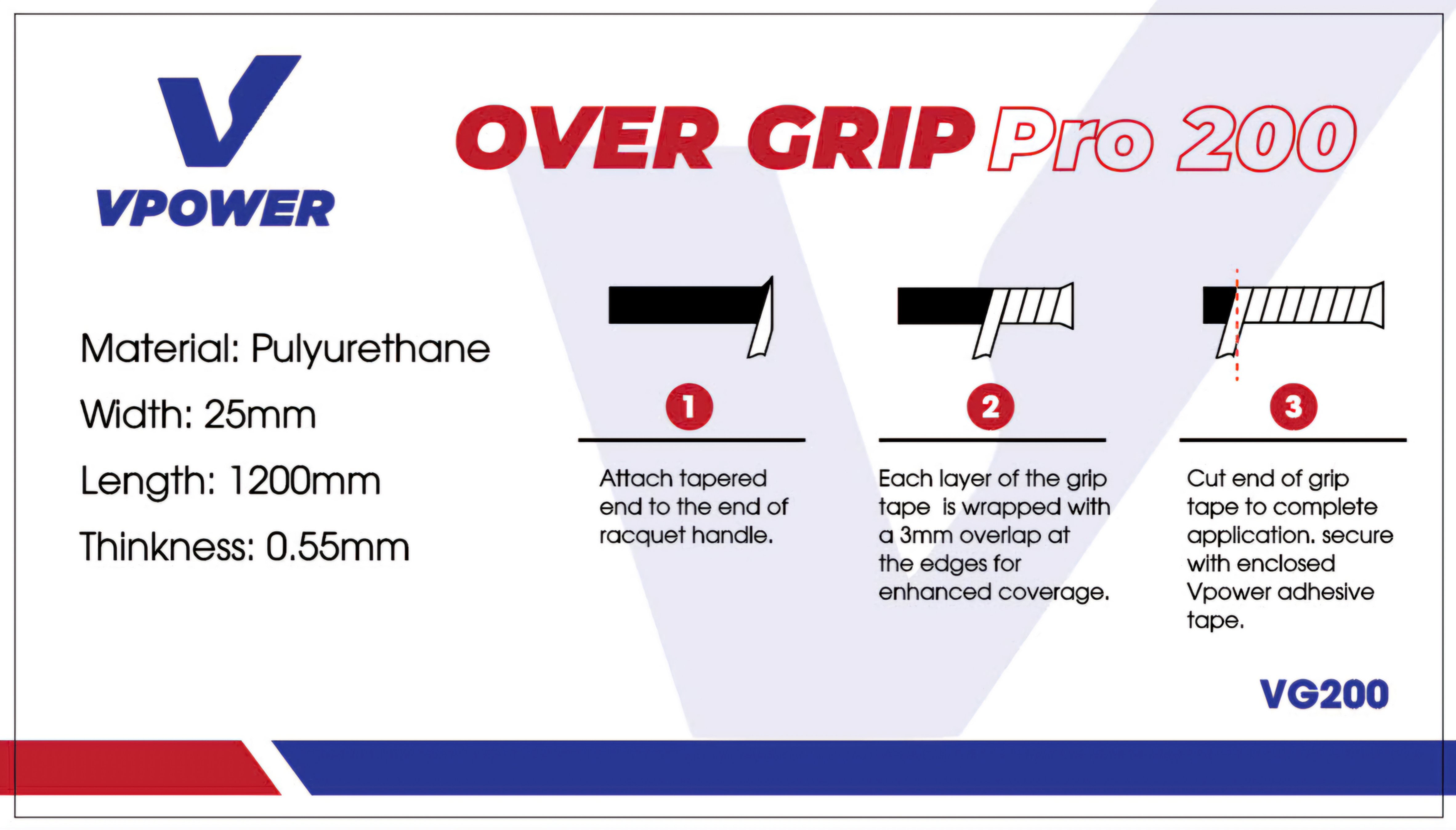 Quấn Cán Vợt Pickleball, Tennis, Cầu Lông Vpower VG200 Vỉ 10 Chiếc