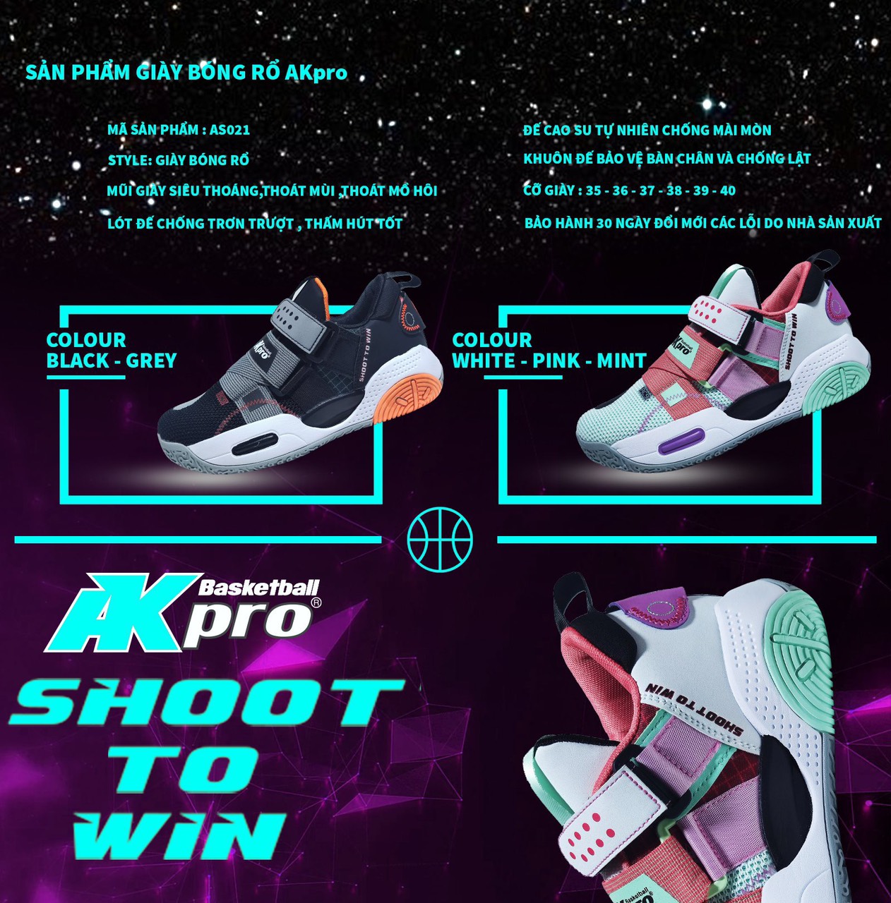 Giày Bóng Rổ AKpro AS021 Màu Đen