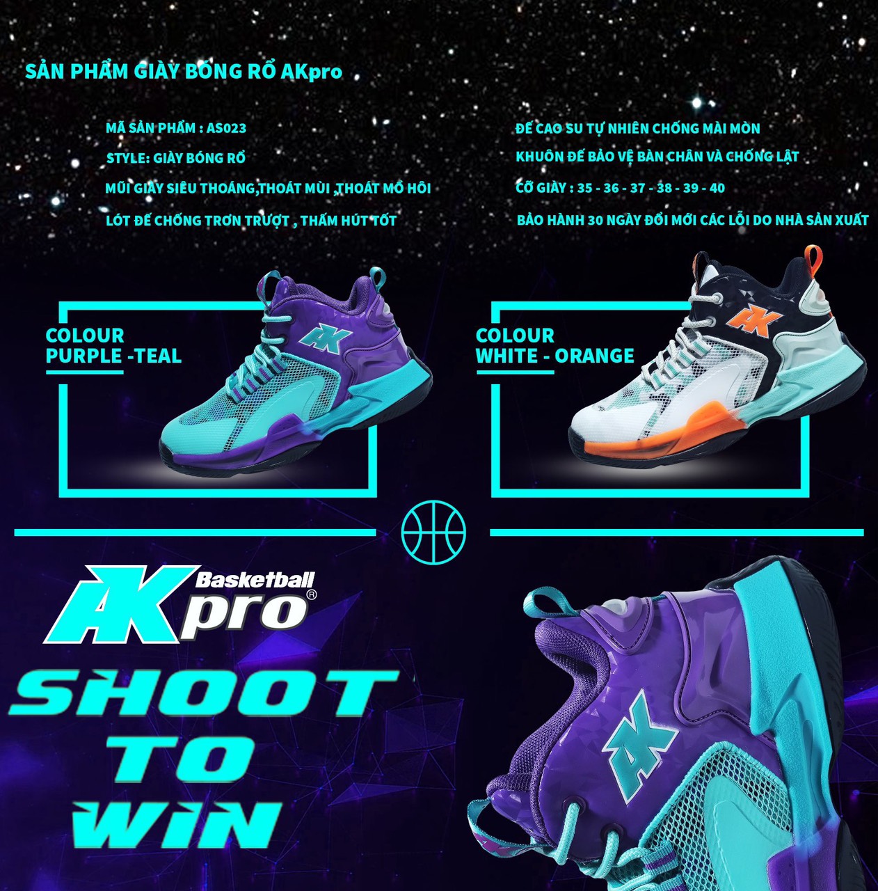 Giày Bóng Rổ AKpro AS023 Màu Xanh