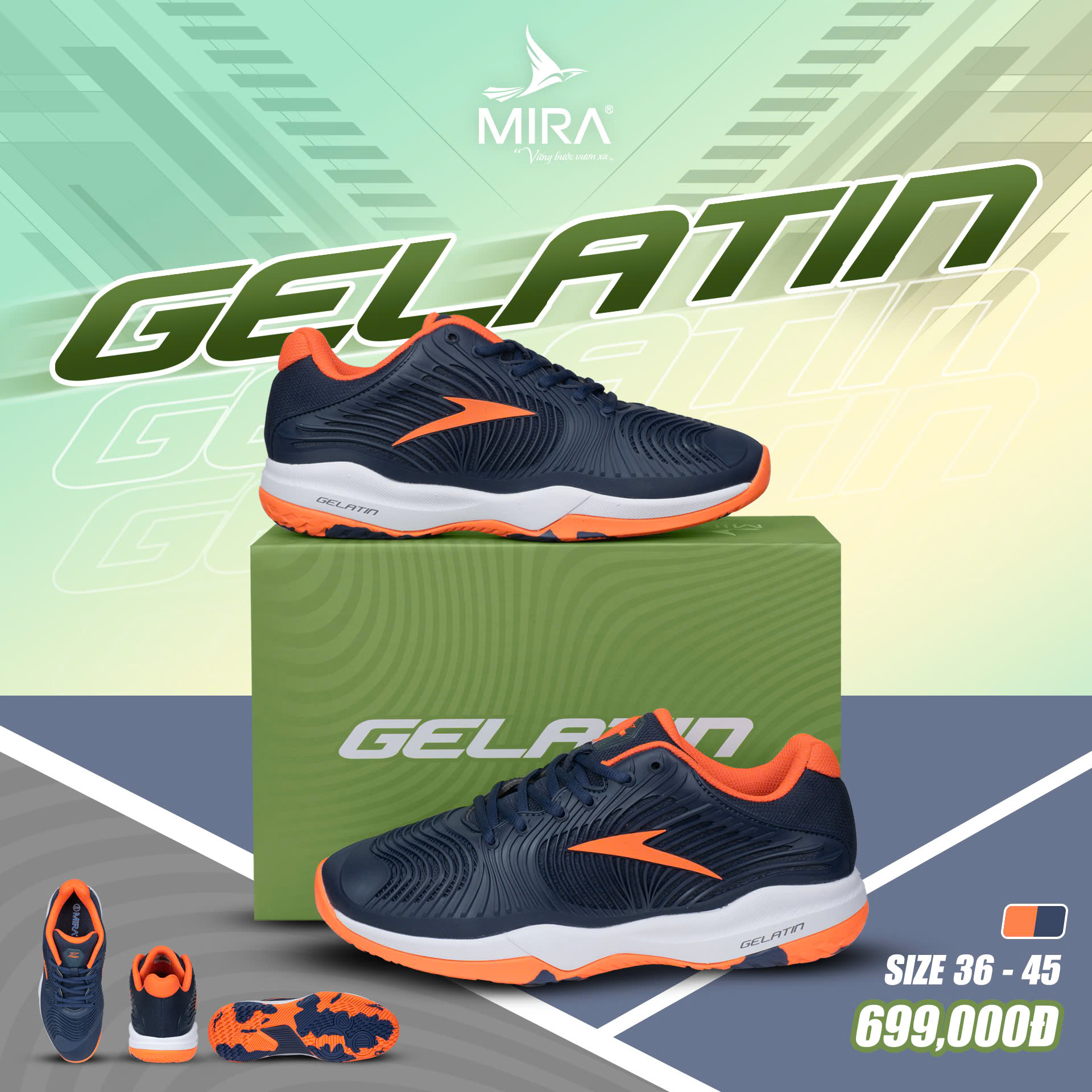 Giày Pickleball Mira Gelatin - Màu Navy | Size 36 đến 45